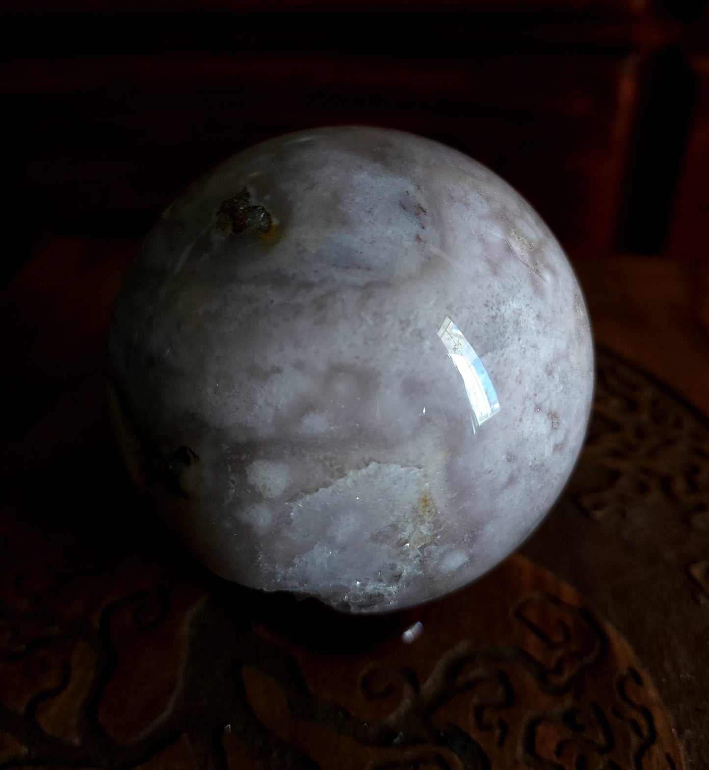 Cherry Blossom Agate Sphere with Druzy