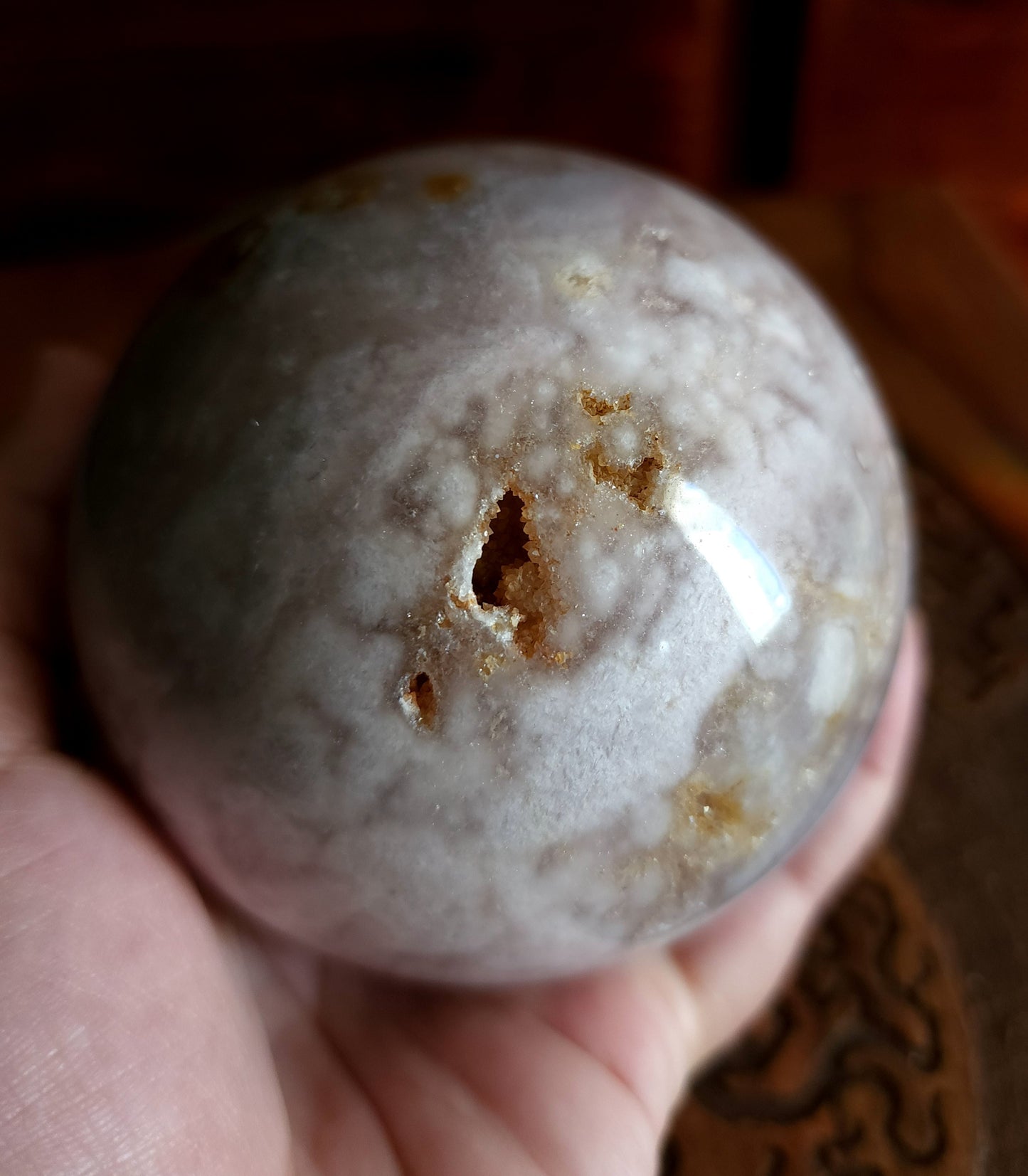 Cherry Blossom Agate Sphere with Druzy