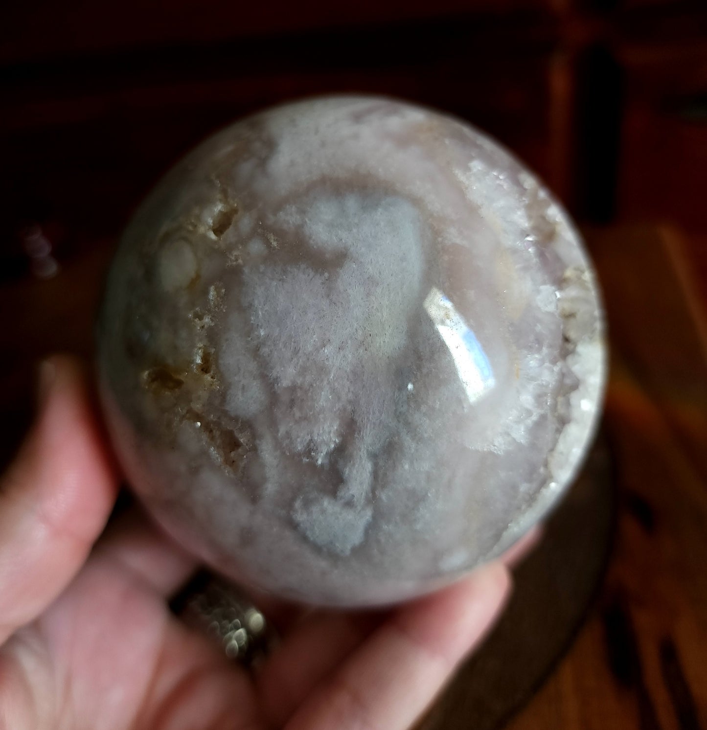 Cherry Blossom Agate Sphere with Druzy