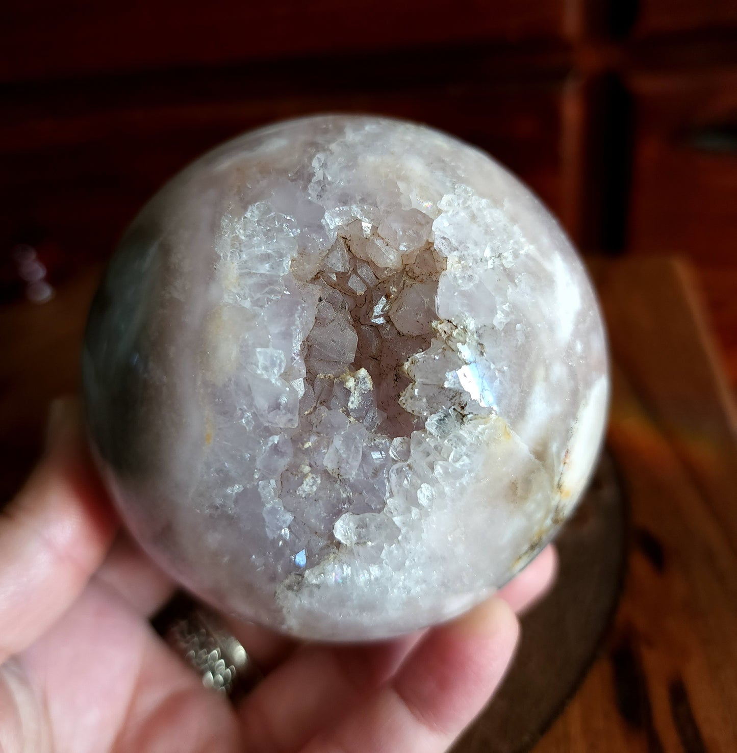 Cherry Blossom Agate Sphere with Druzy