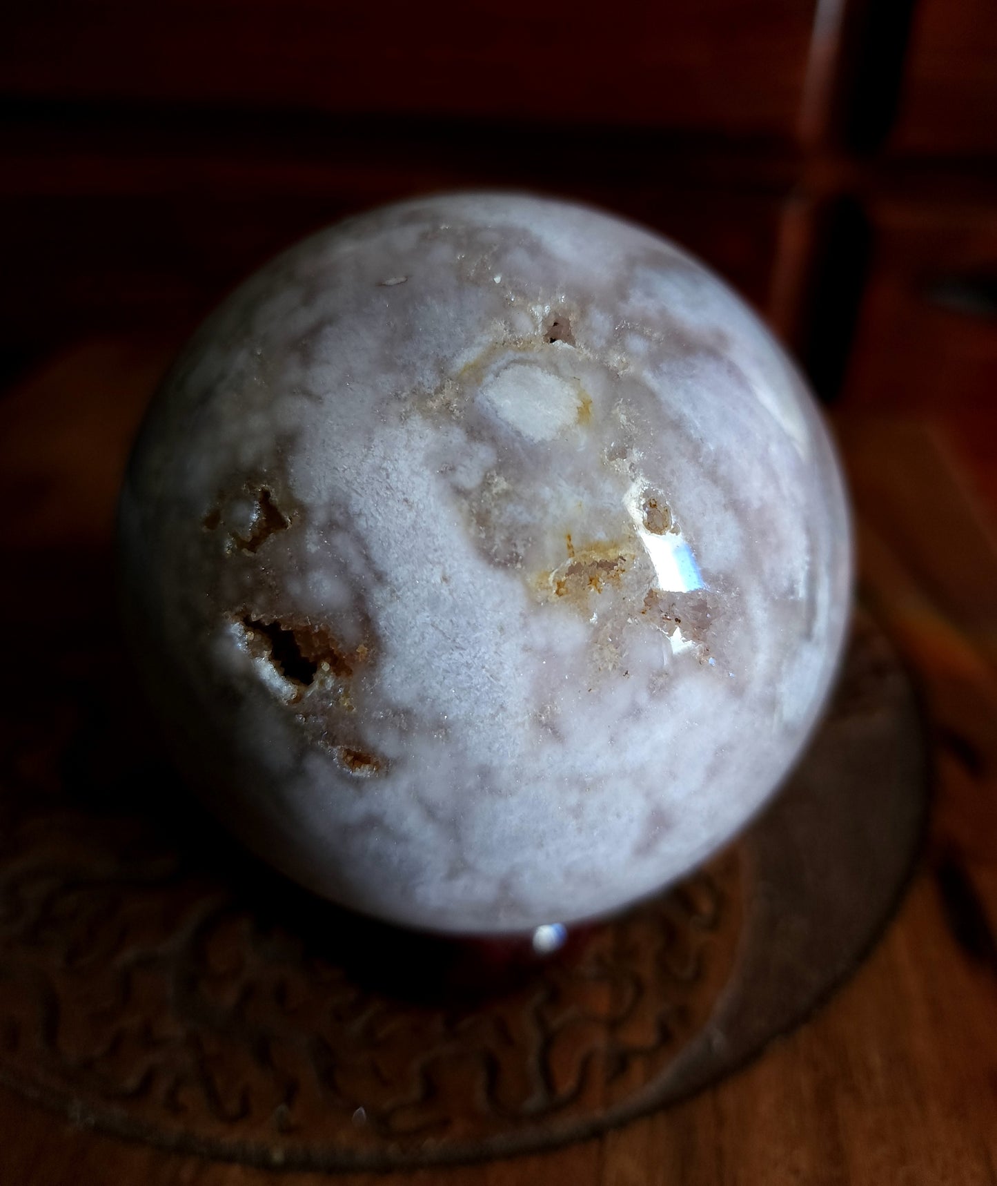Cherry Blossom Agate Sphere with Druzy