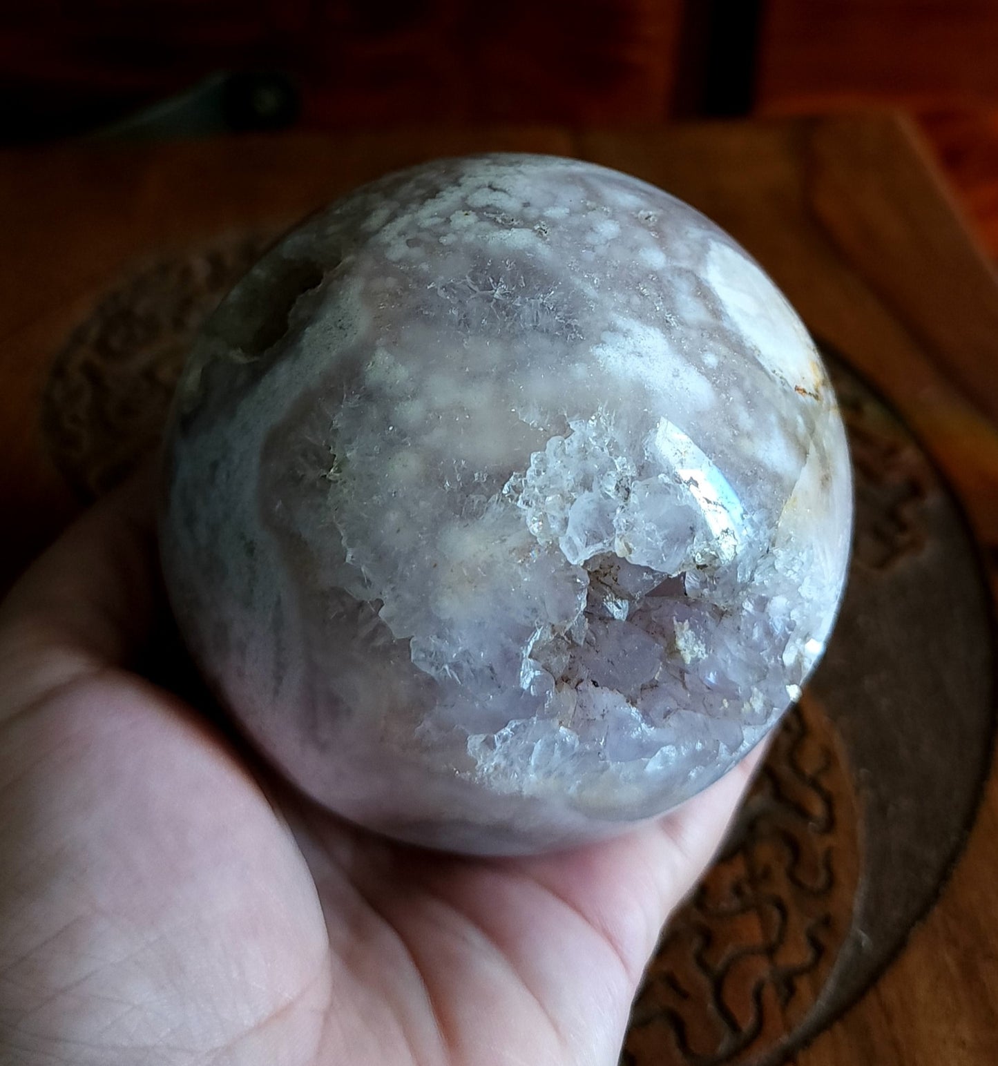 Cherry Blossom Agate Sphere with Druzy
