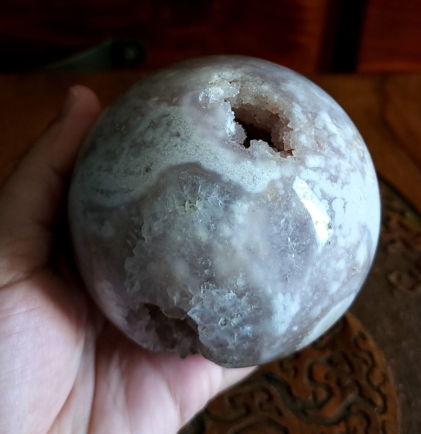 Cherry Blossom Agate Sphere with Druzy