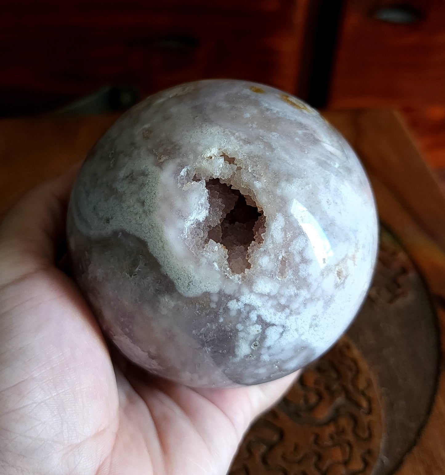 Cherry Blossom Agate Sphere with Druzy