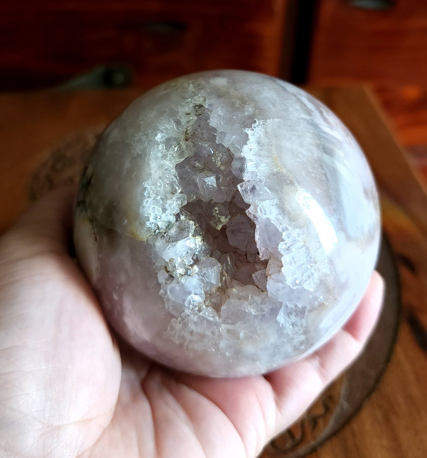 Cherry Blossom Agate Sphere with Druzy