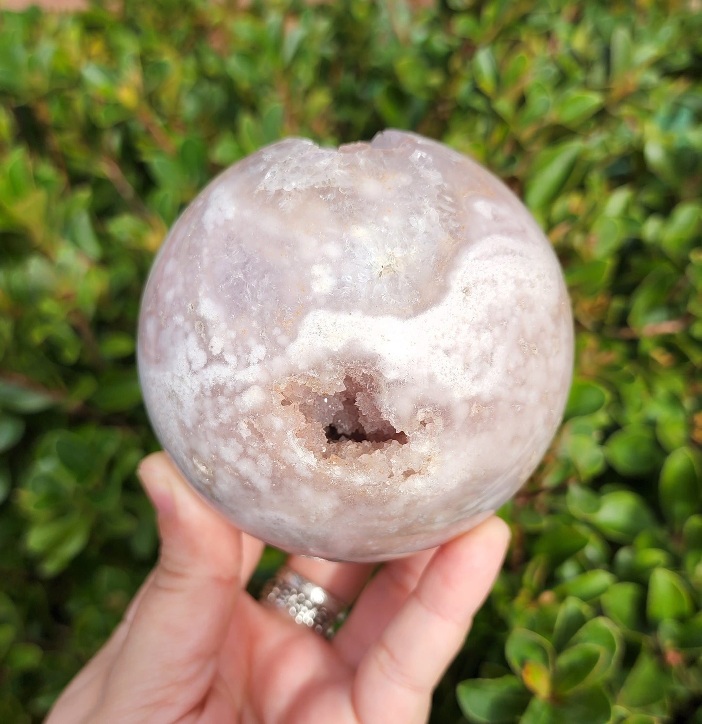 Cherry Blossom Agate Sphere with Druzy