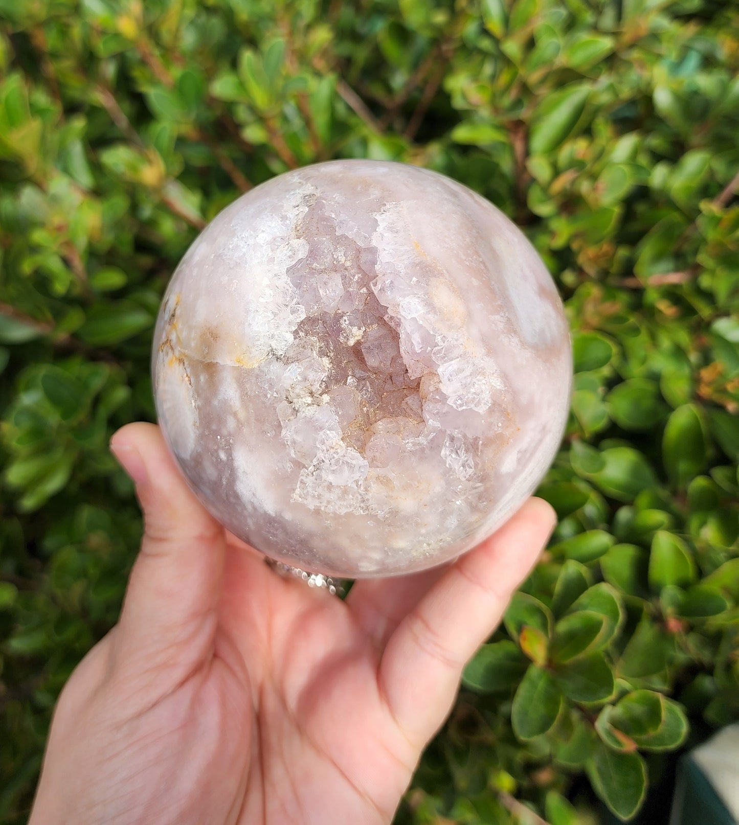 Cherry Blossom Agate Sphere with Druzy