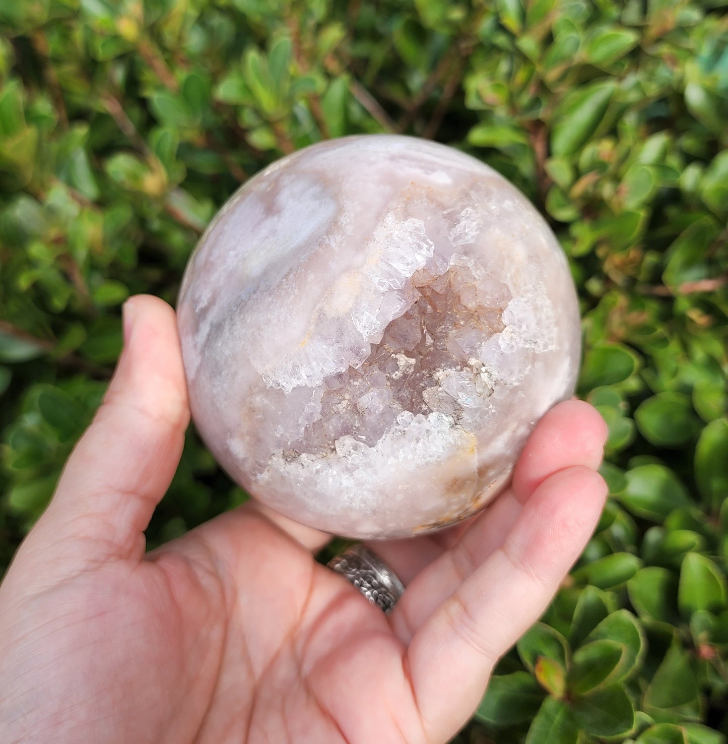 Cherry Blossom Agate Sphere with Druzy