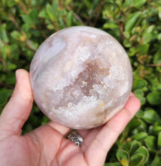 Cherry Blossom Agate Sphere with Druzy