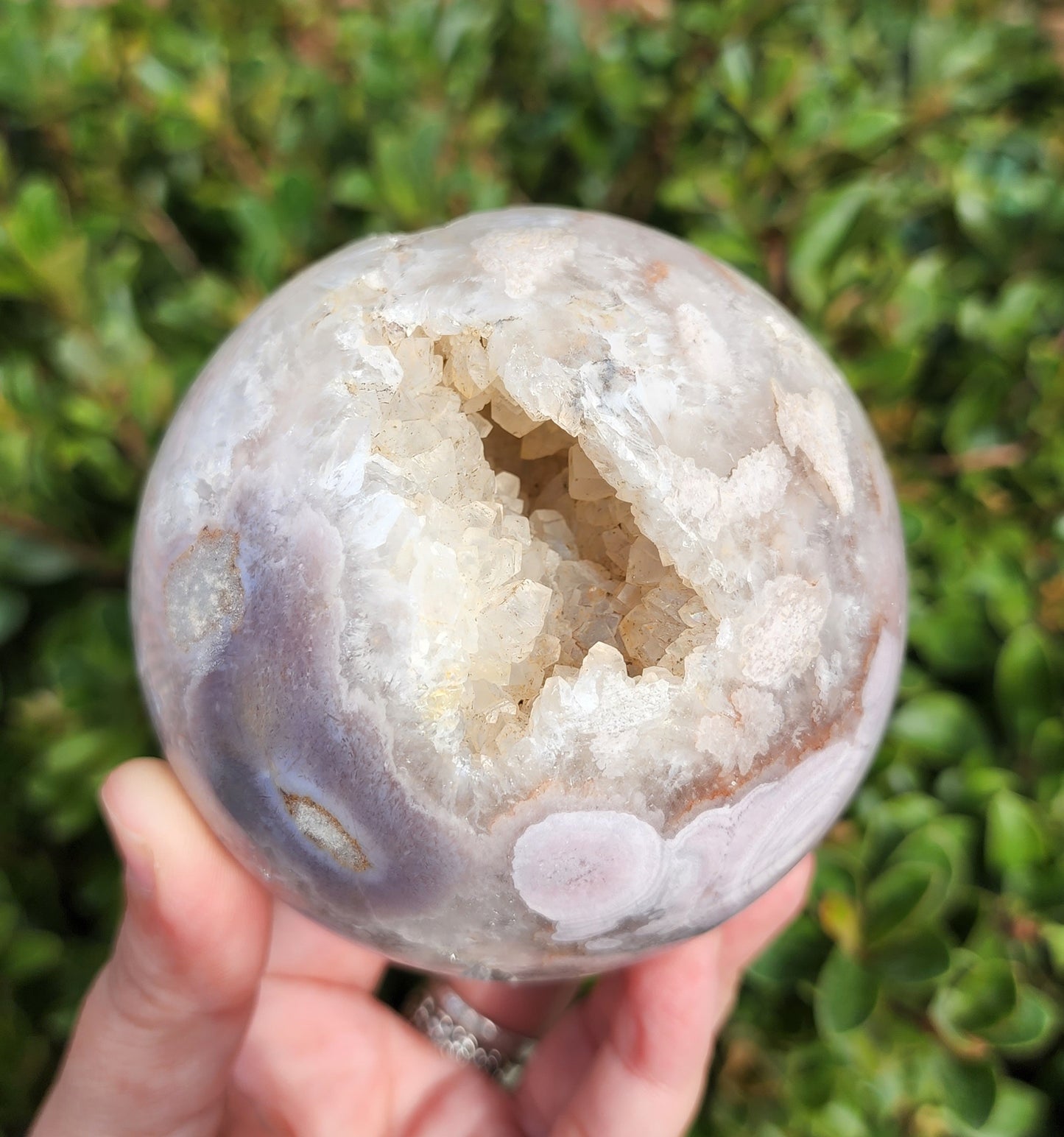 Cherry Blossom Agate Sphere with Druzy