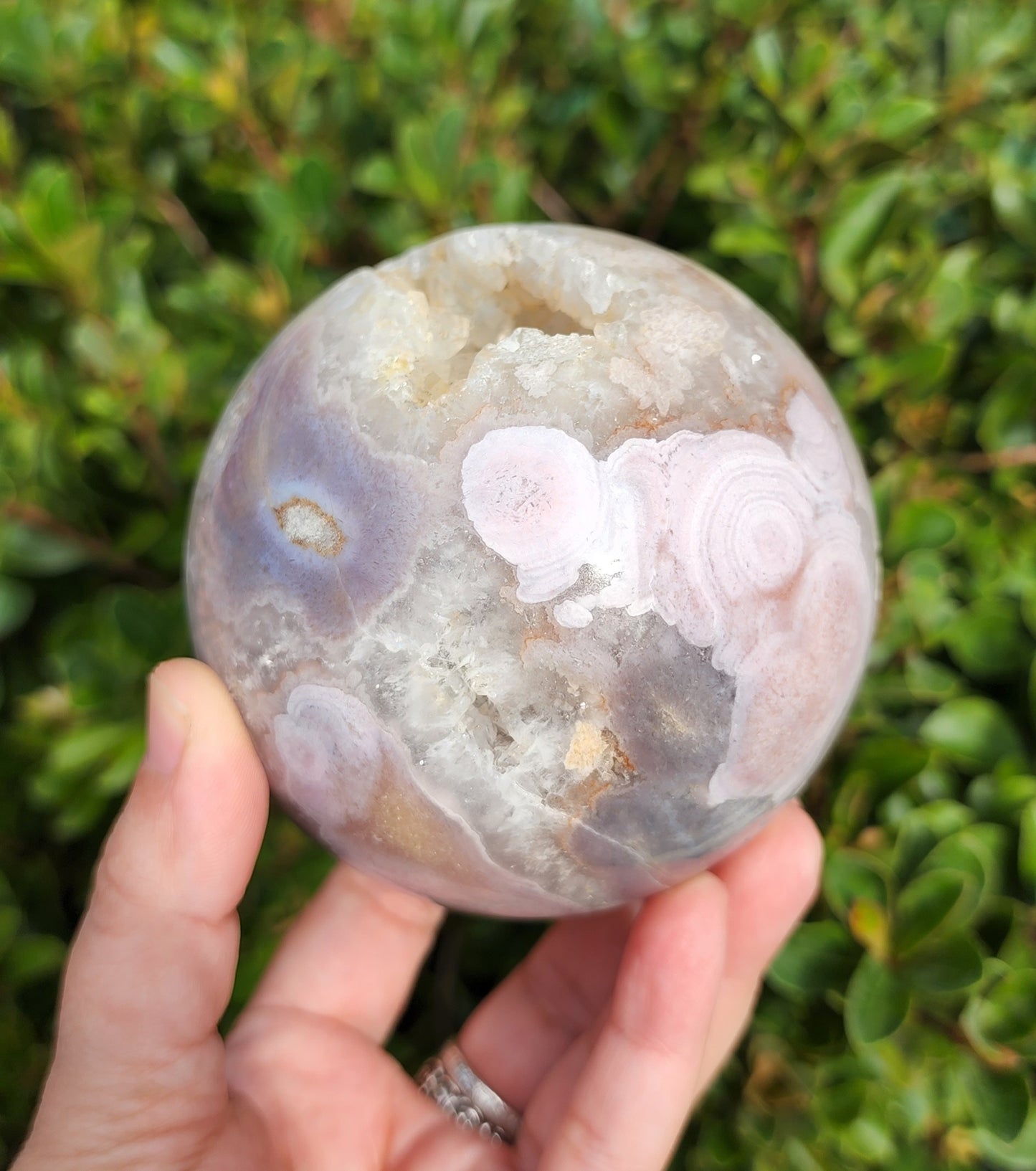 Cherry Blossom Agate Sphere with Druzy