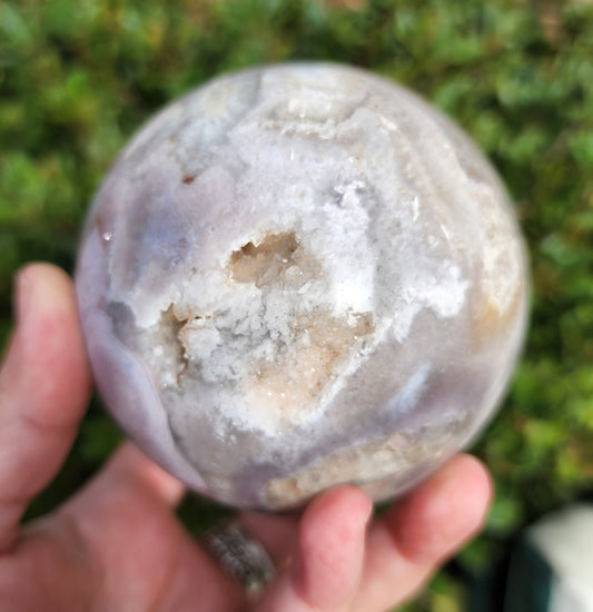 Cherry Blossom Agate Sphere with Druzy