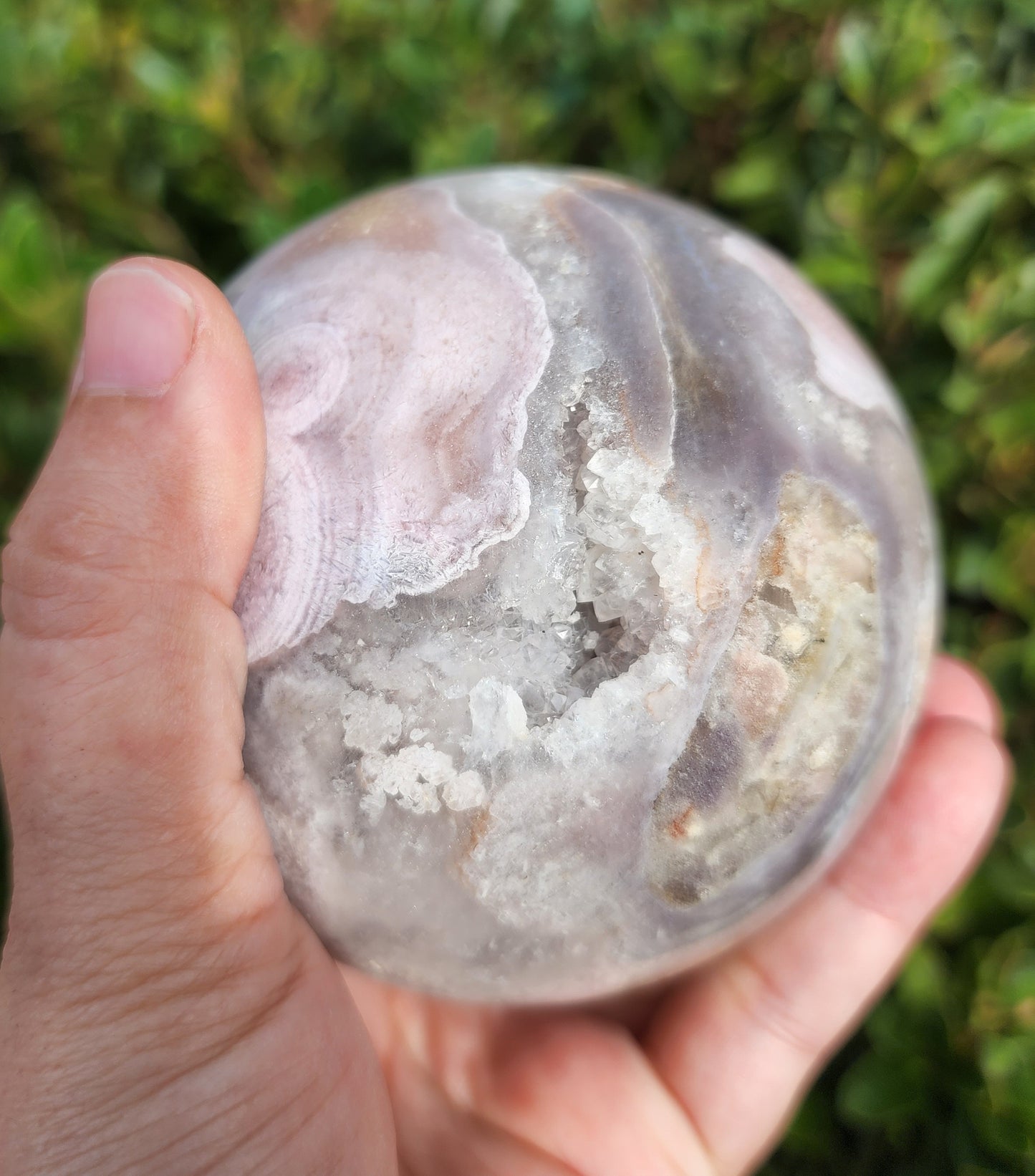 Cherry Blossom Agate Sphere with Druzy