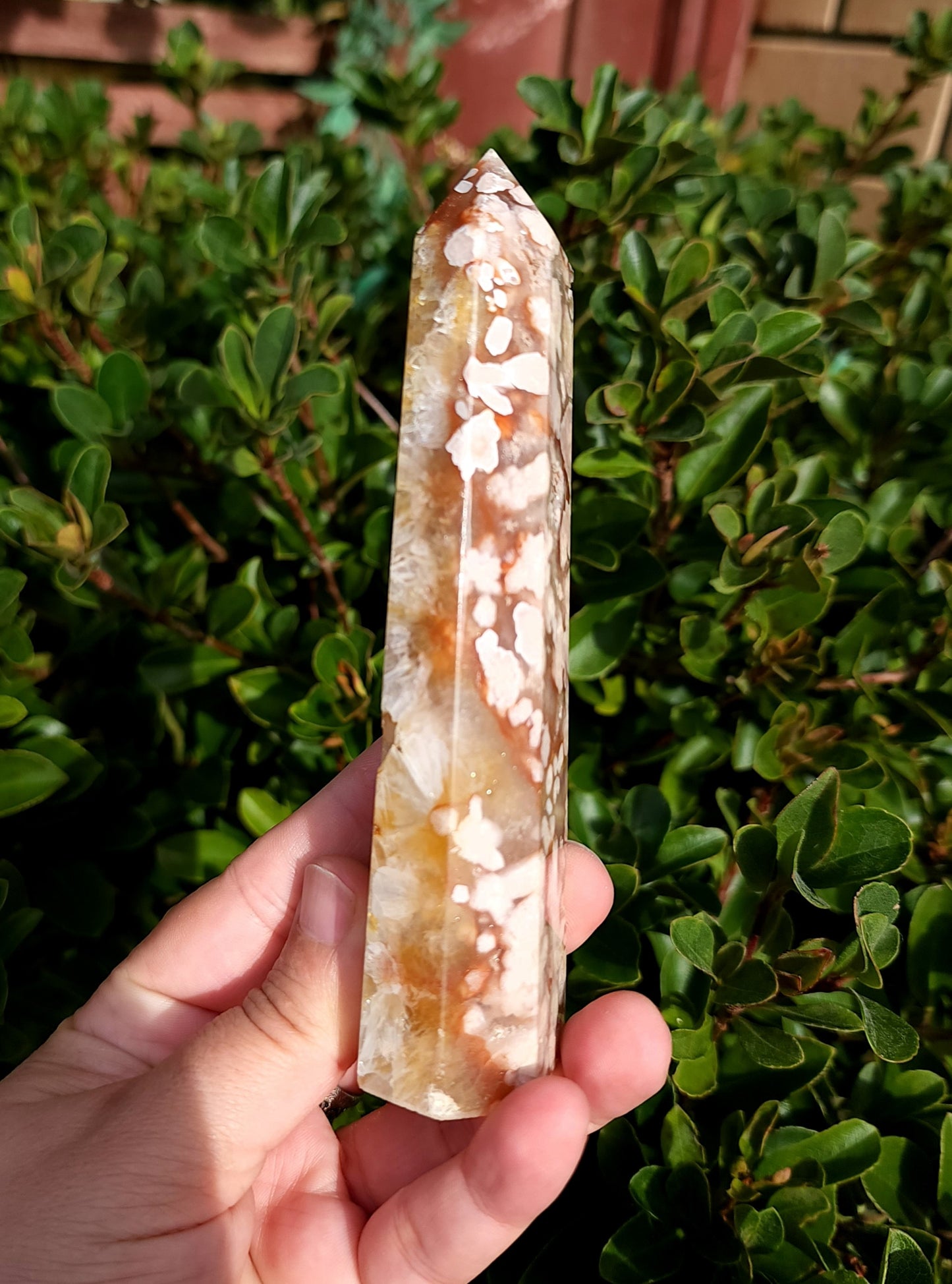 Flower Agate & Golden Healer Quartz Druzy Tower