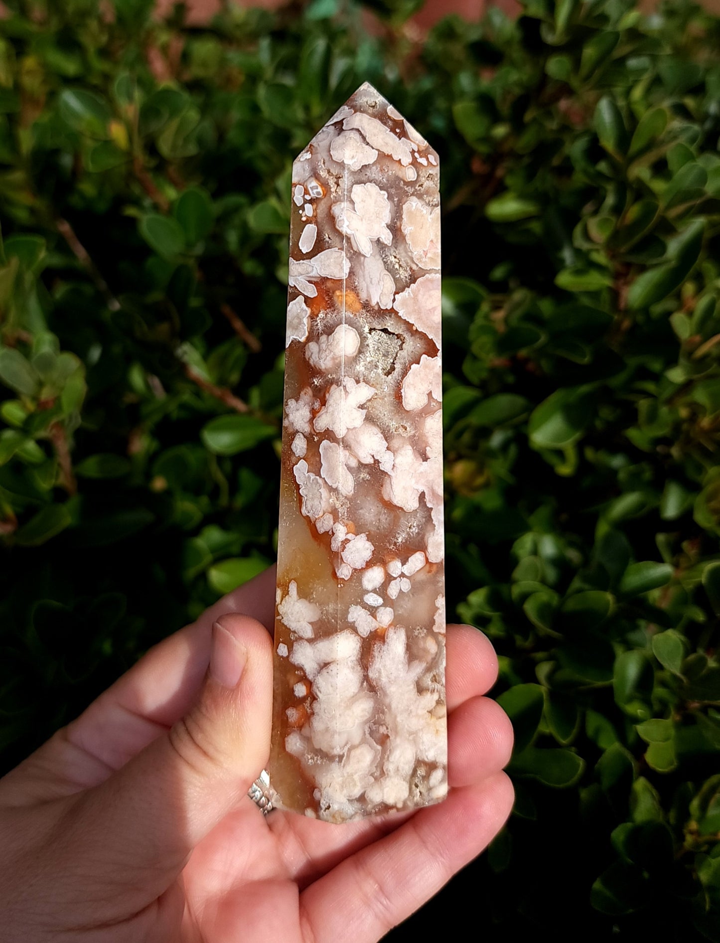 Flower Agate & Golden Healer Quartz Druzy Tower