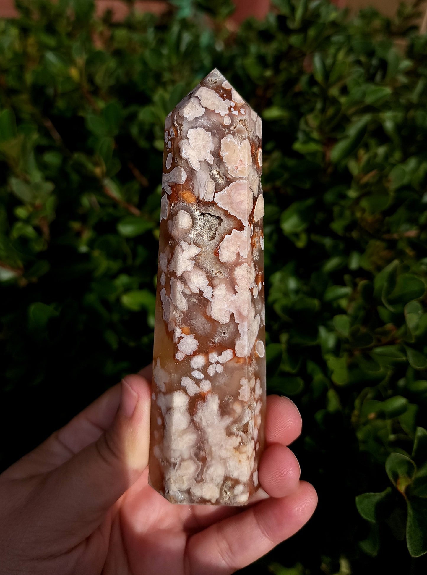 Flower Agate & Golden Healer Quartz Druzy Tower
