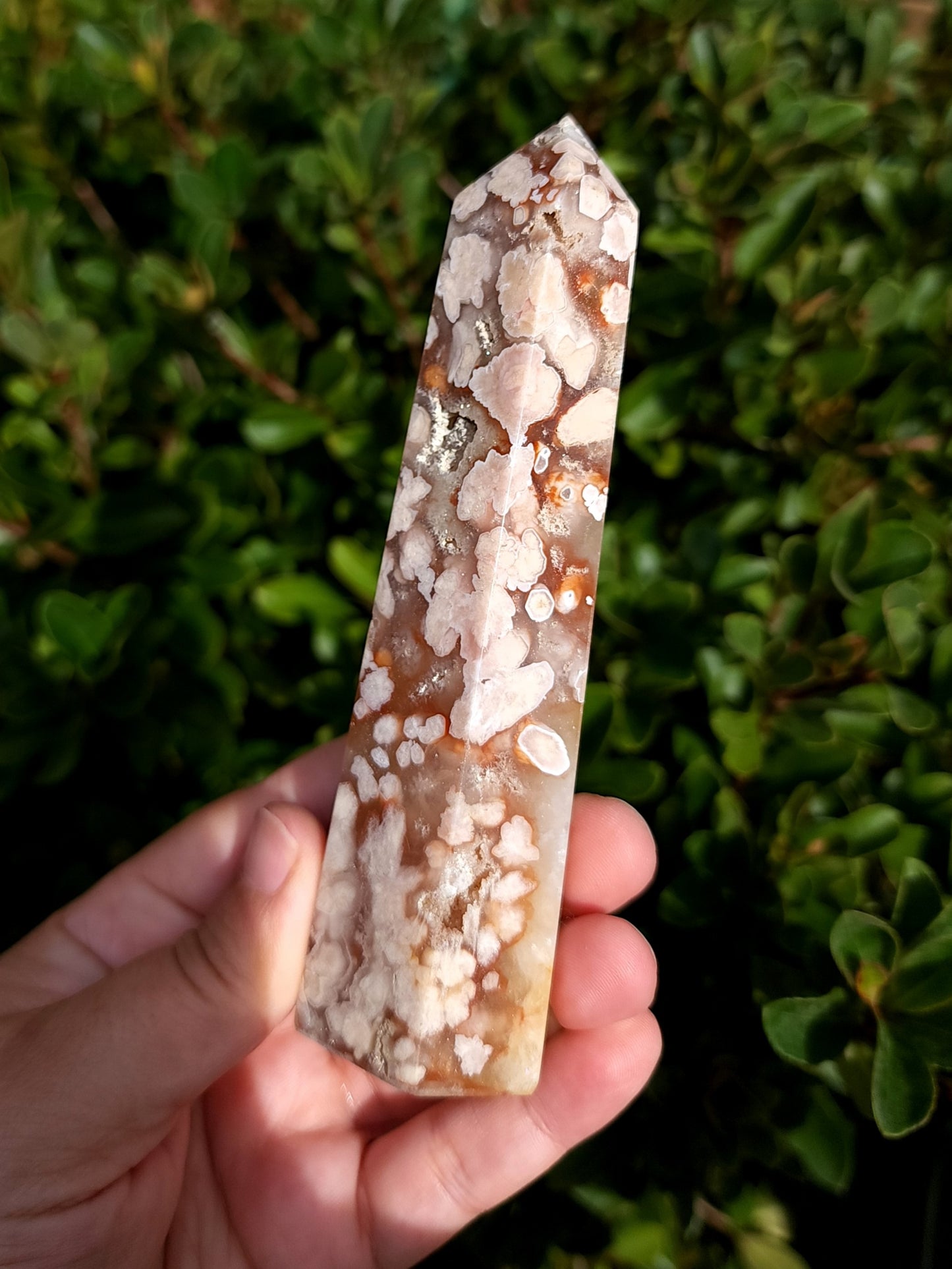 Flower Agate & Golden Healer Quartz Druzy Tower