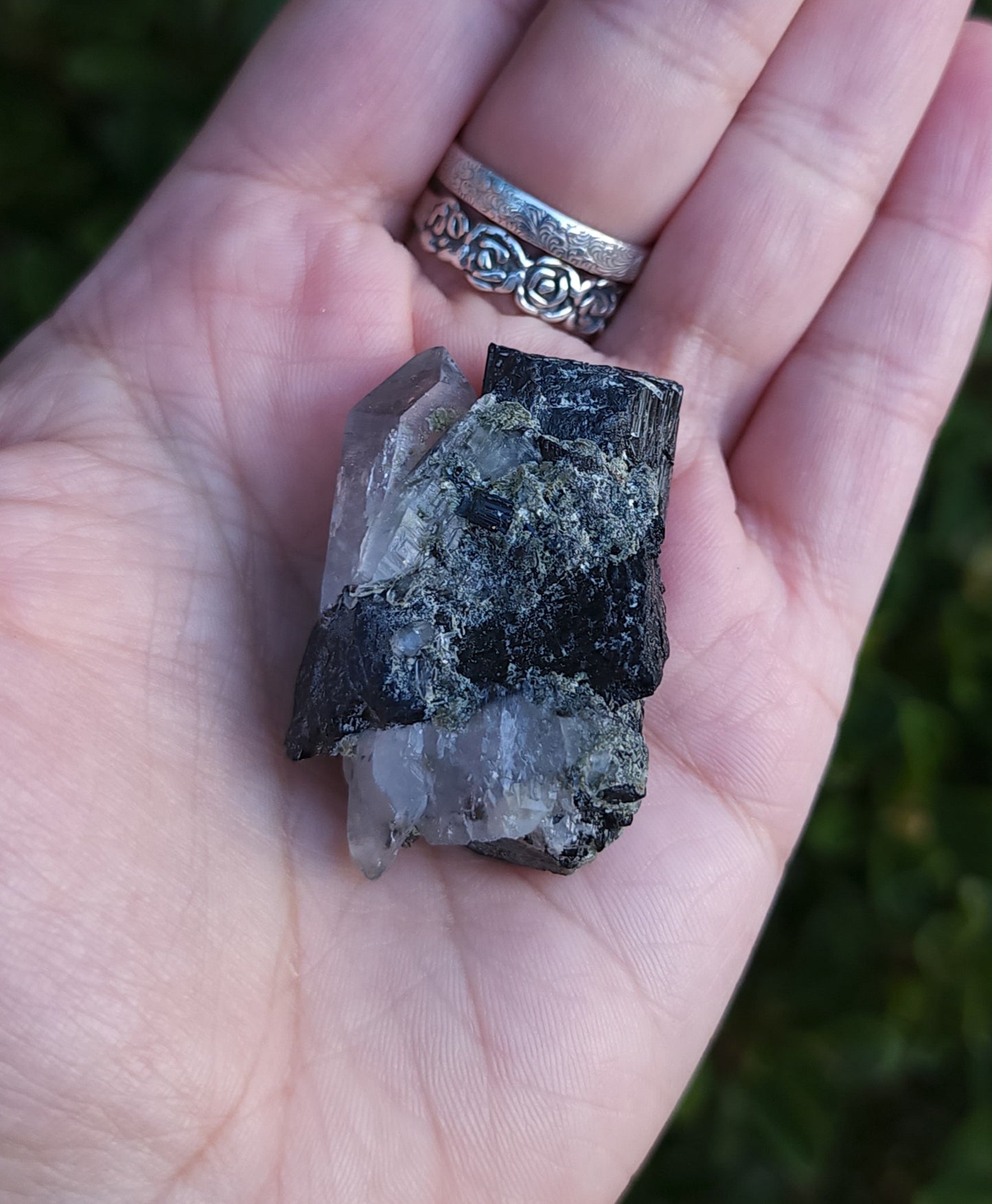 Double Terminated Quartz & Tourmaline with Epidote