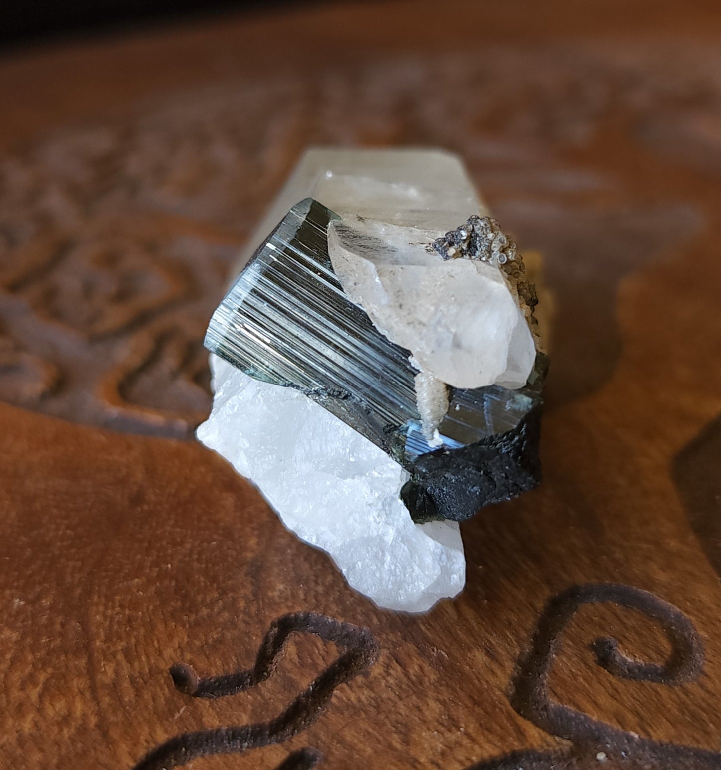 Blue Cap Tourmaline in Quartz with Cleavelandite
