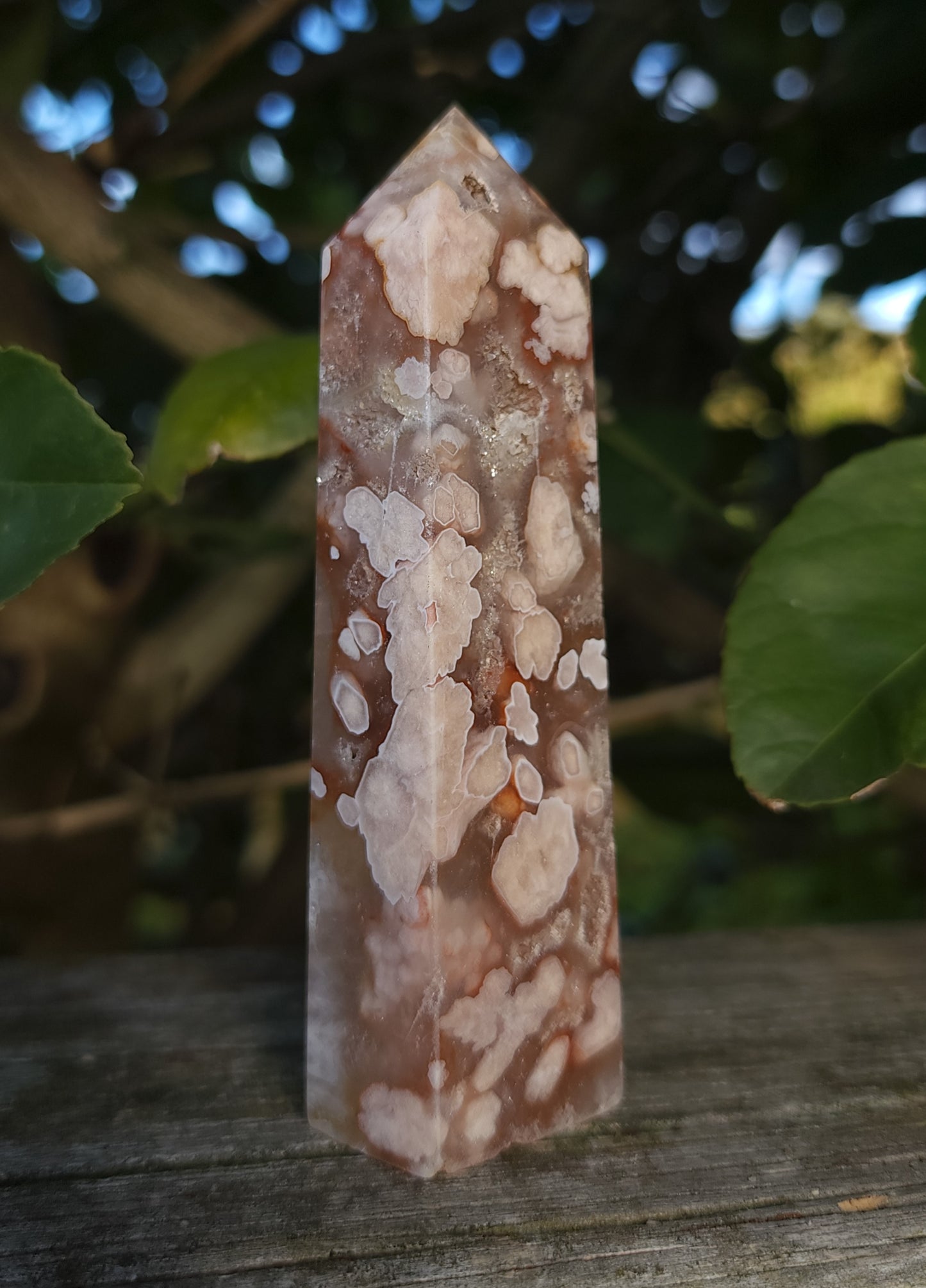 Flower Agate & Golden Healer Quartz Druzy Tower
