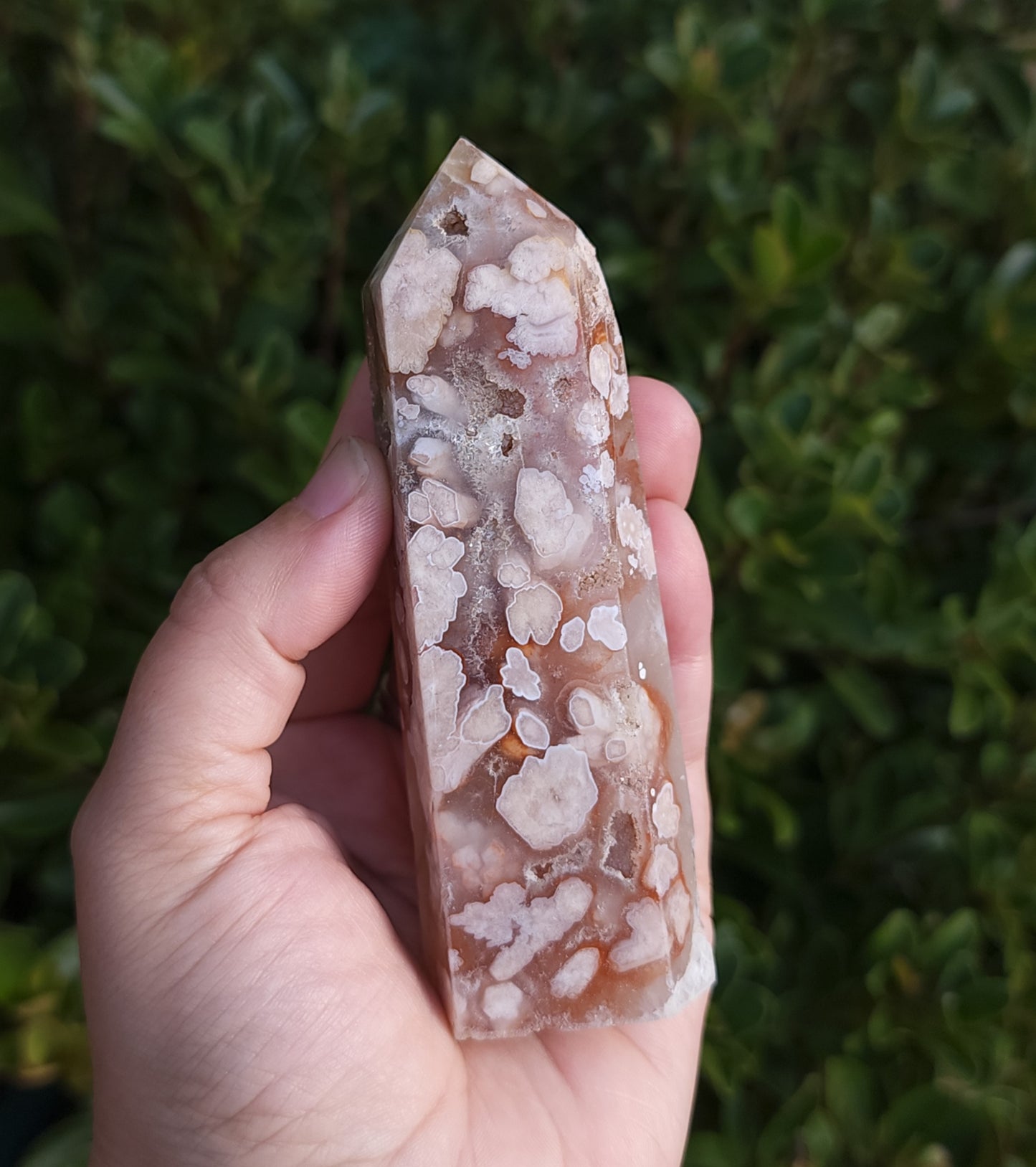 Flower Agate & Golden Healer Quartz Druzy Tower