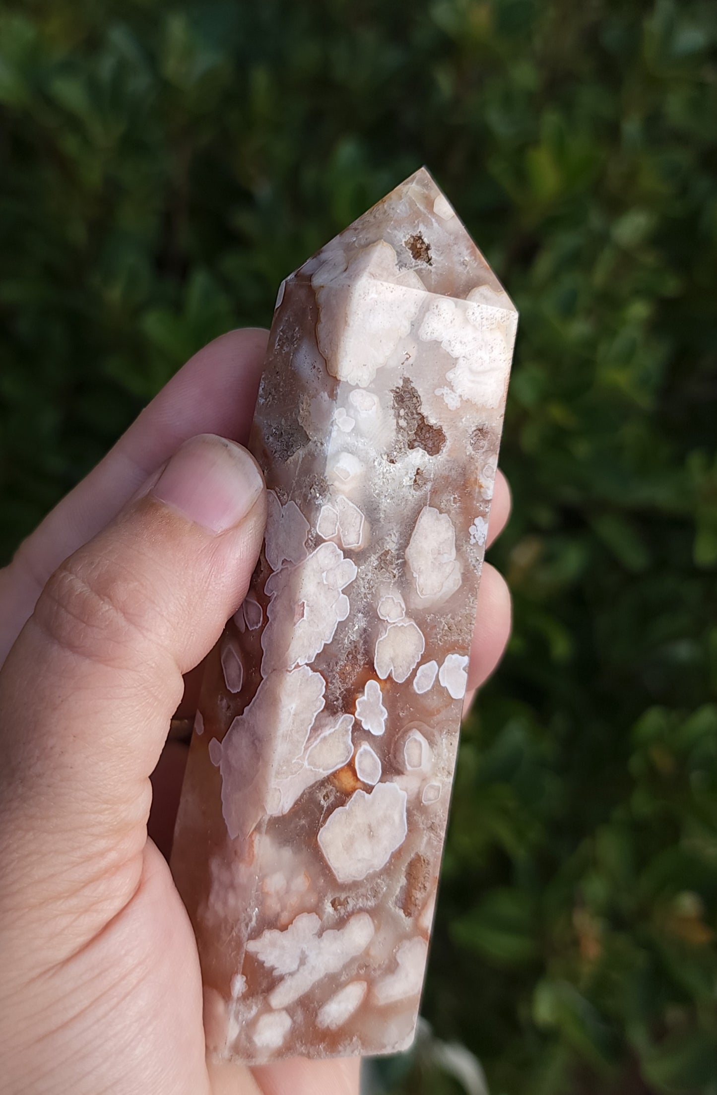 Flower Agate & Golden Healer Quartz Druzy Tower