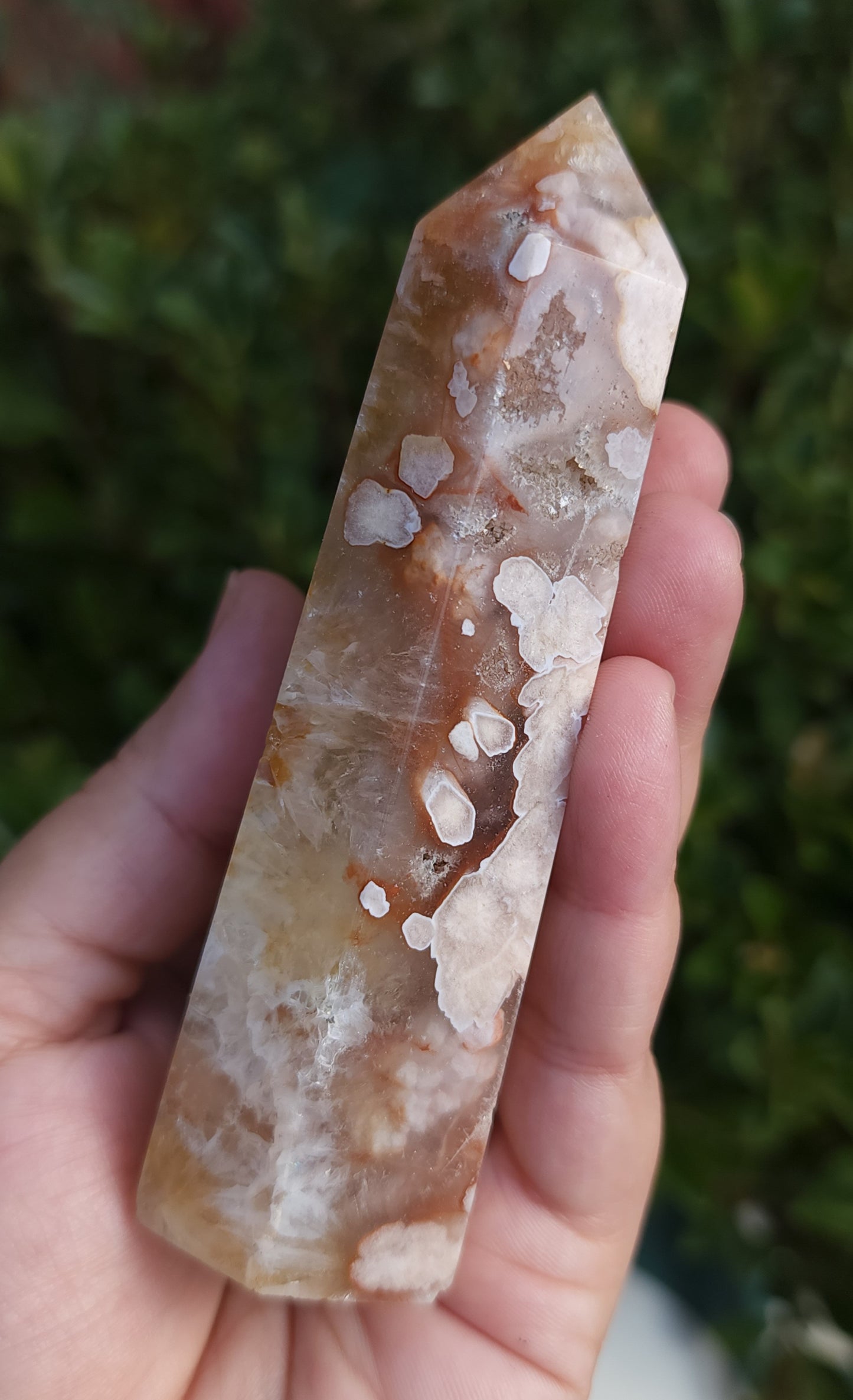 Flower Agate & Golden Healer Quartz Druzy Tower