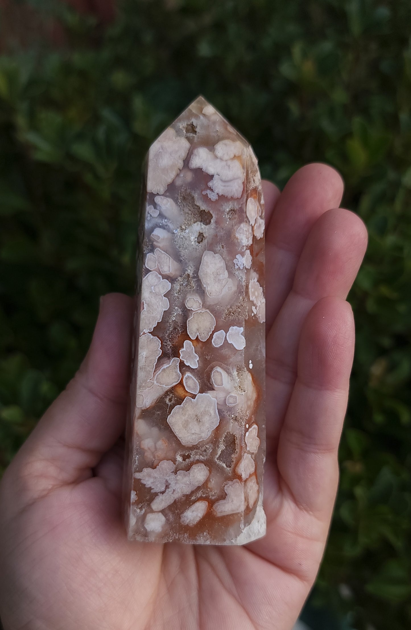 Flower Agate & Golden Healer Quartz Druzy Tower