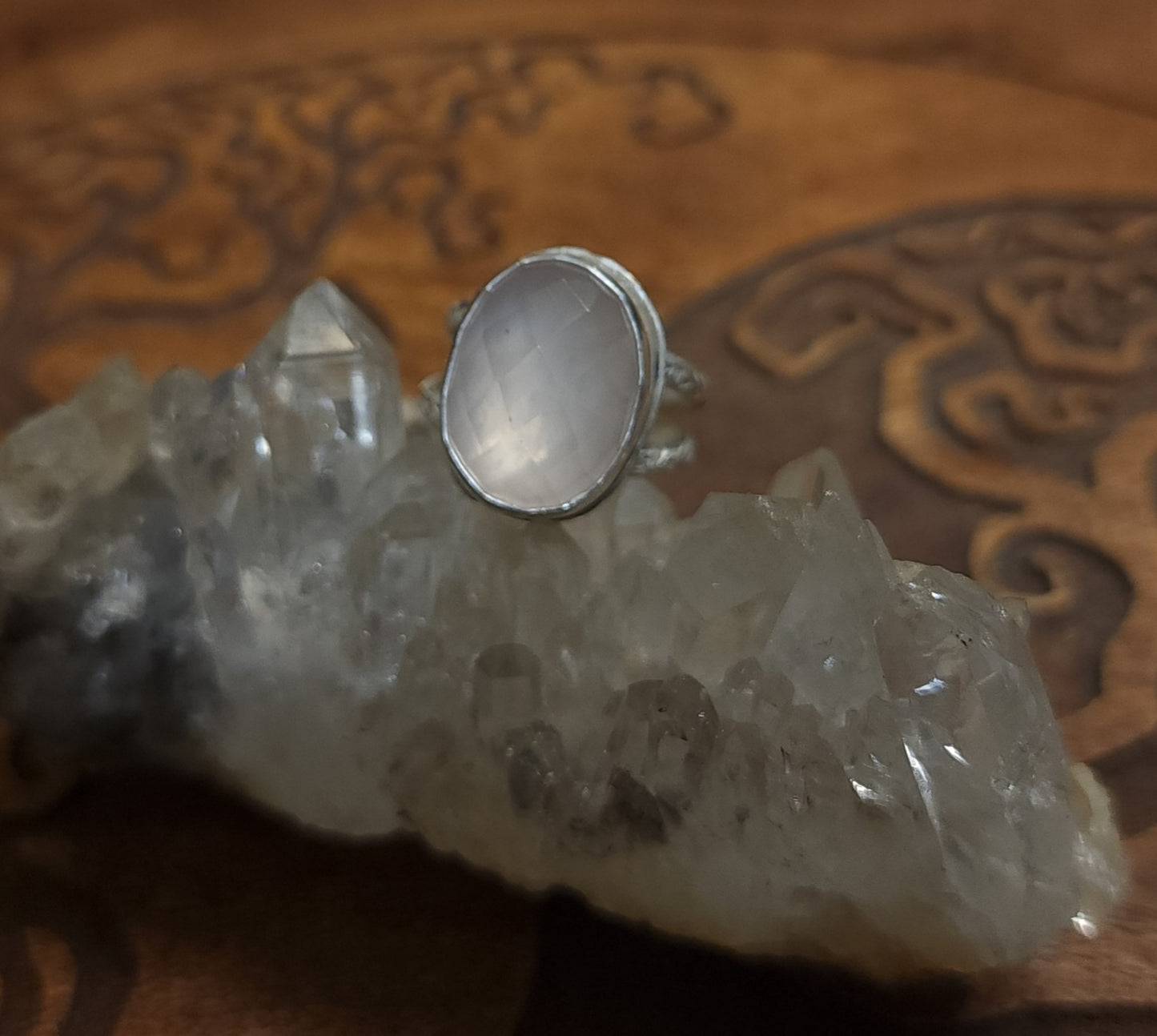 Handcrafted Rose Quartz Sterling Silver Ring - Size 7