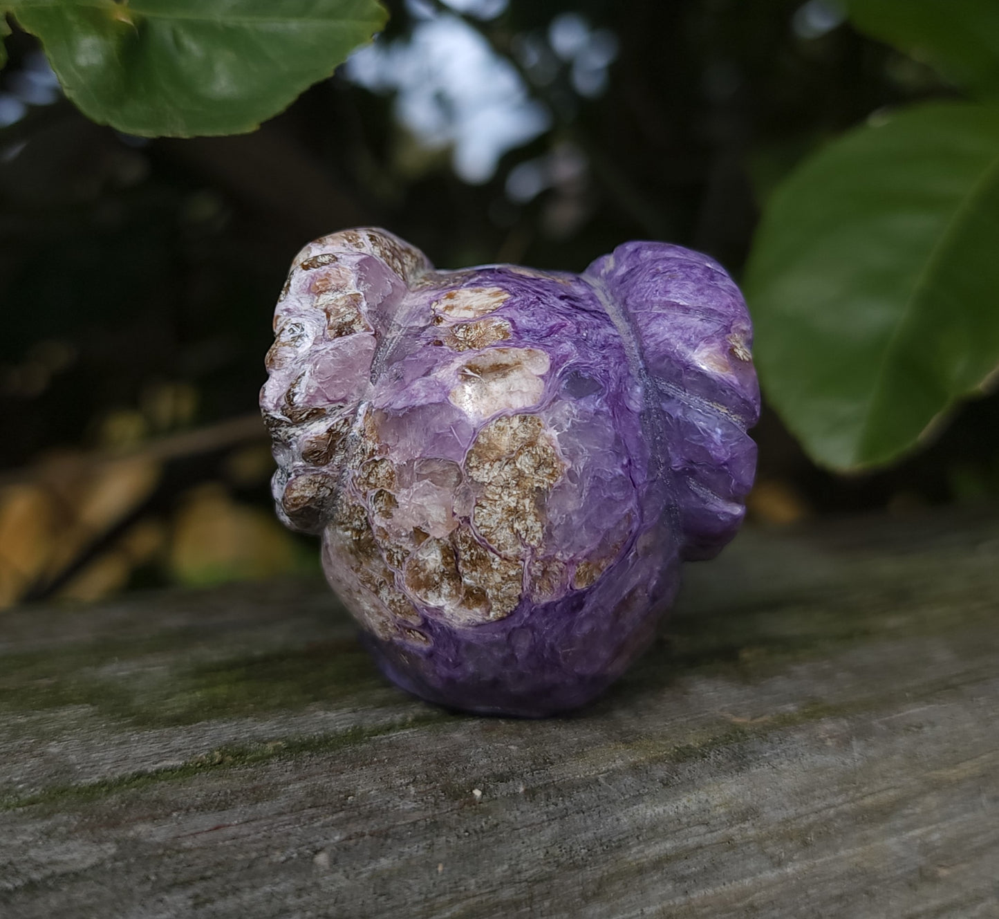 Hand Carved Charoite Horned Skull
