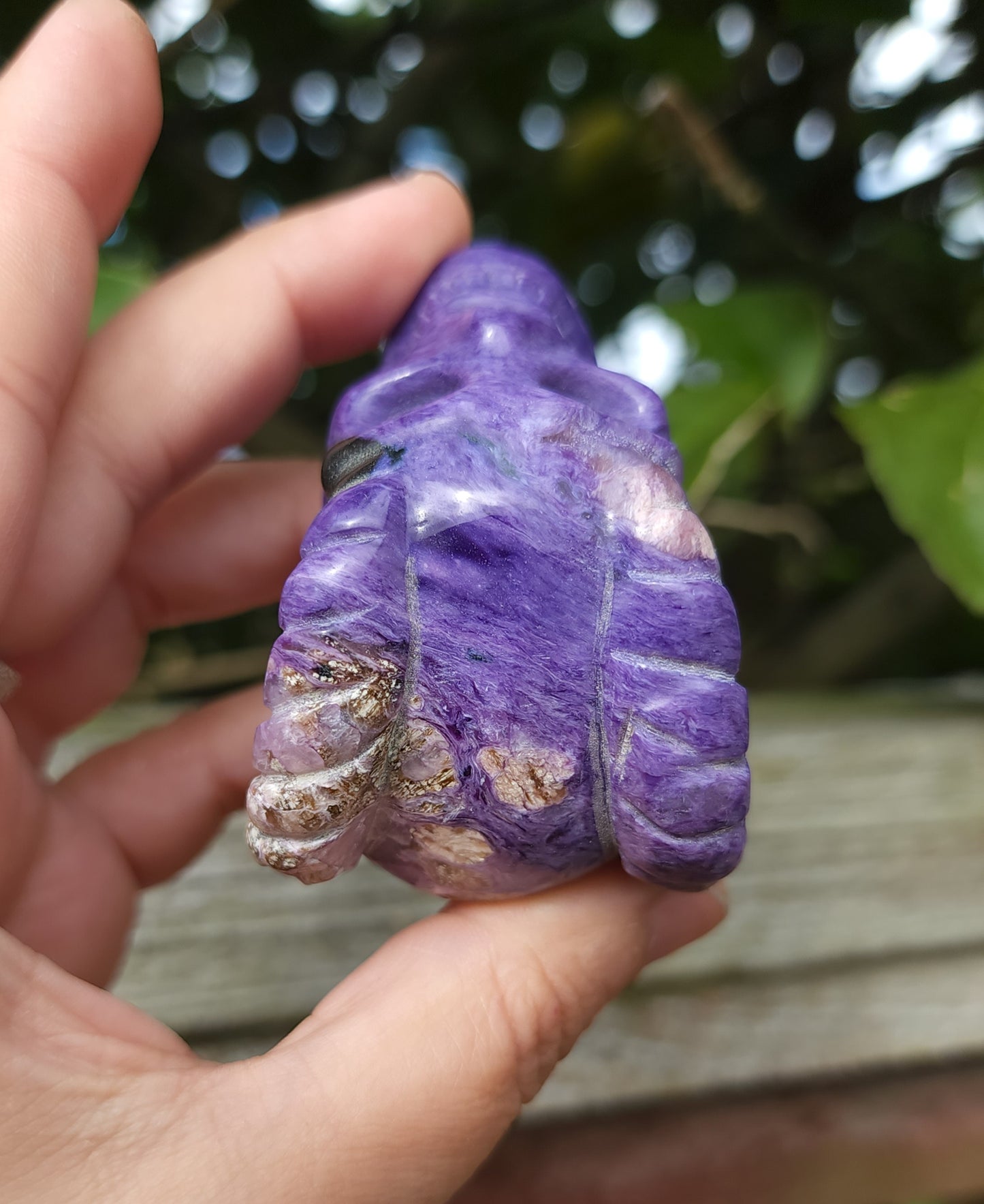 Hand Carved Charoite Horned Skull