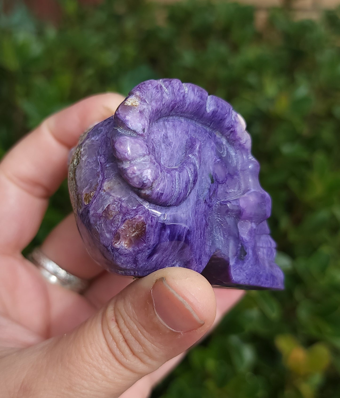 Hand Carved Charoite Horned Skull
