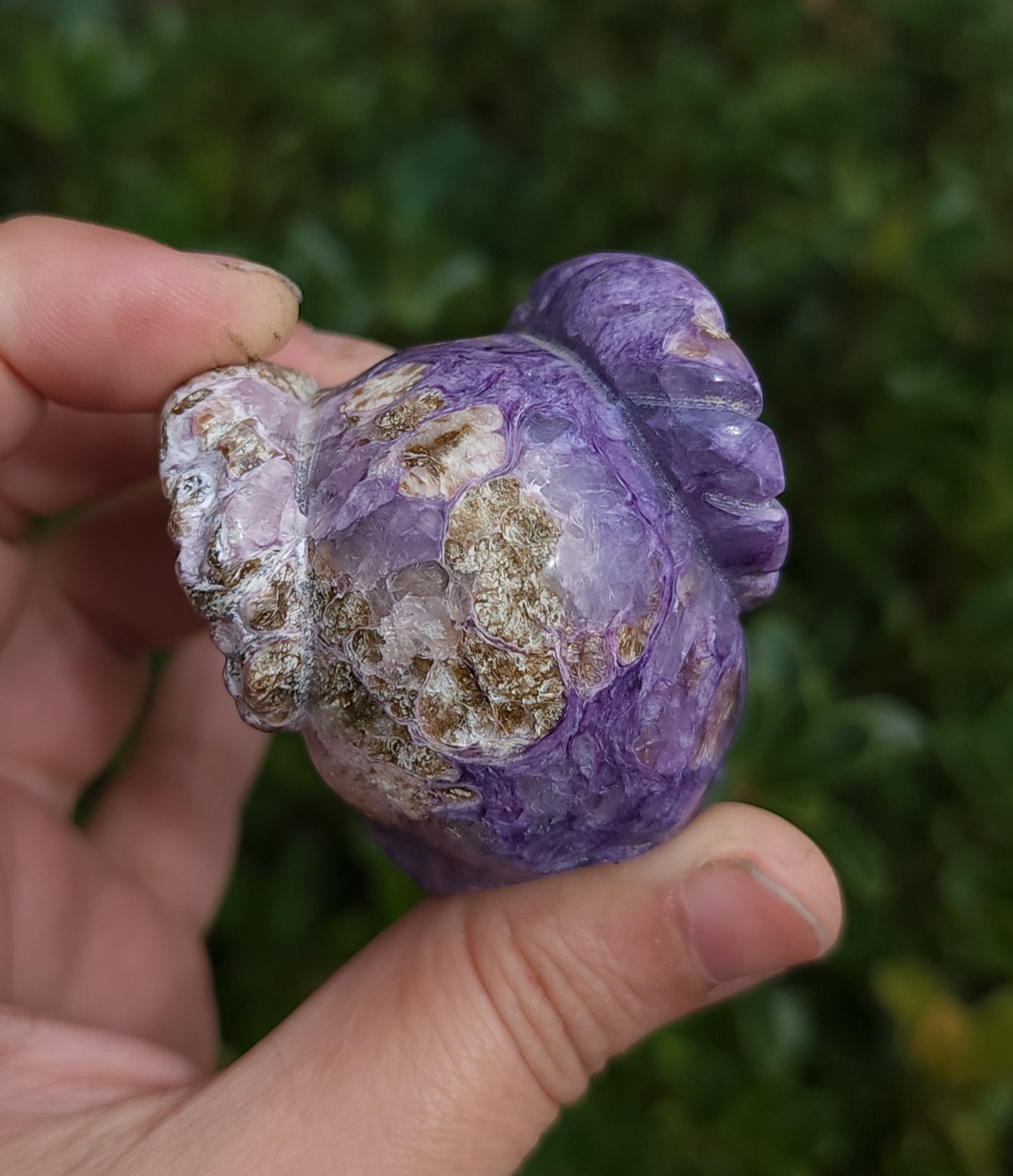 Hand Carved Charoite Horned Skull