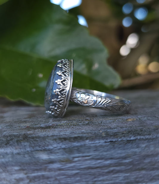 Handcrafted Purple Labradorite Sterling Silver Ring - Size 11.5