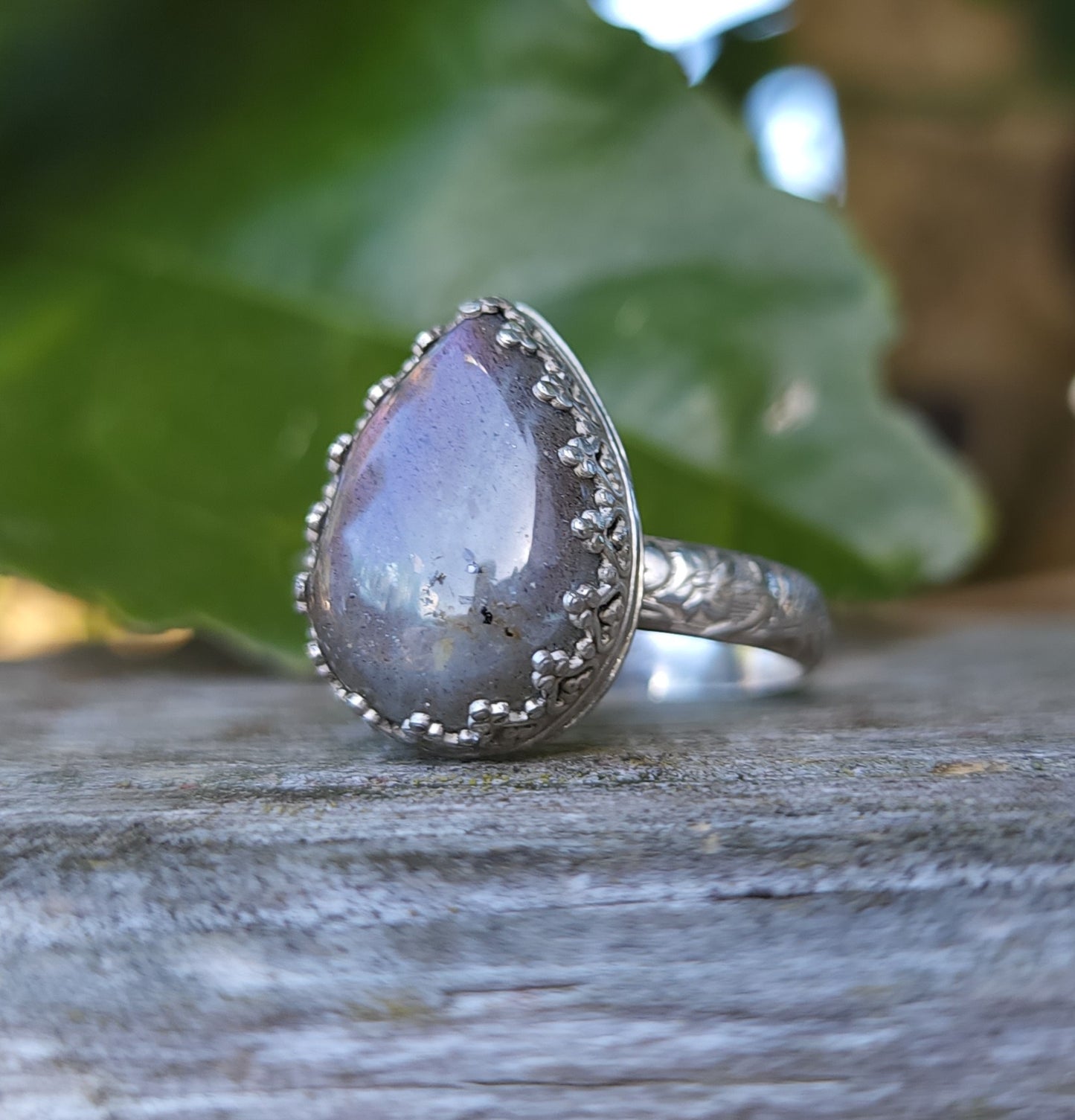 Handcrafted Purple Labradorite Sterling Silver Ring - Size 11.5