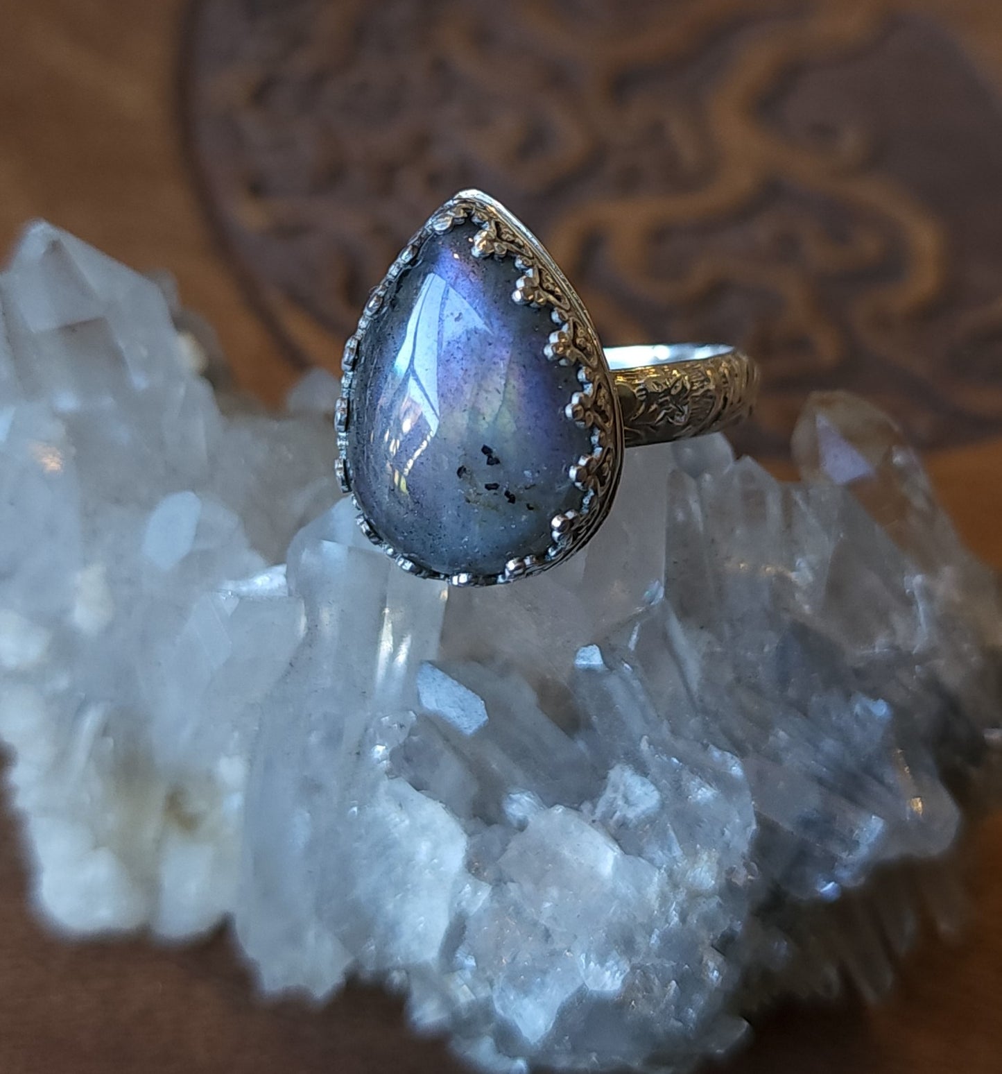 Handcrafted Purple Labradorite Sterling Silver Ring - Size 11.5
