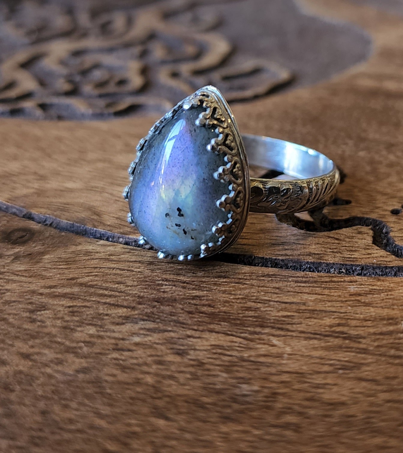 Handcrafted Purple Labradorite Sterling Silver Ring - Size 11.5