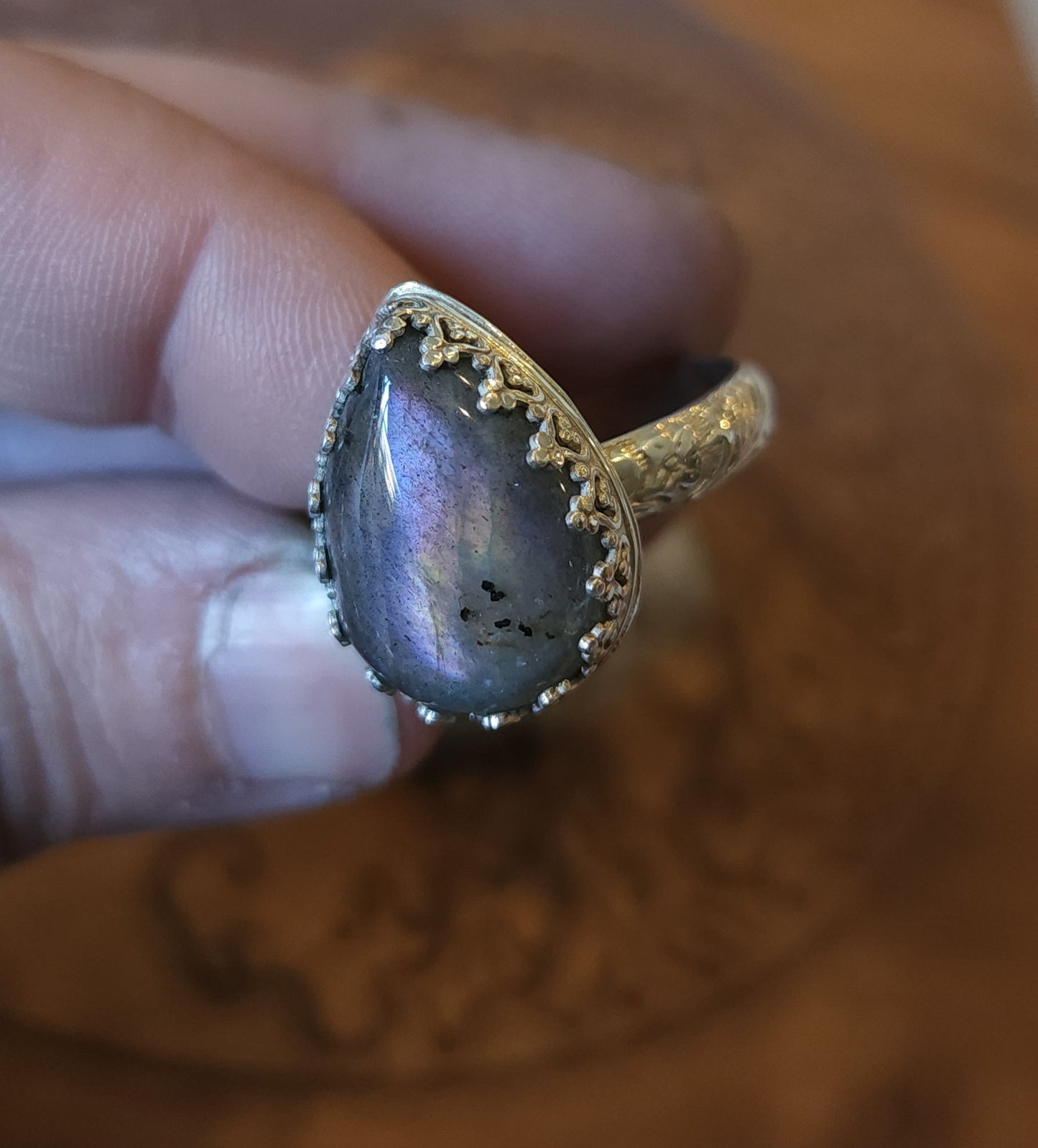 Handcrafted Purple Labradorite Sterling Silver Ring - Size 11.5