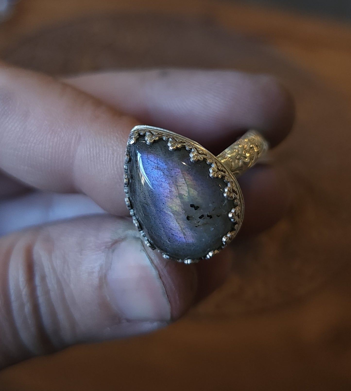 Handcrafted Purple Labradorite Sterling Silver Ring - Size 11.5
