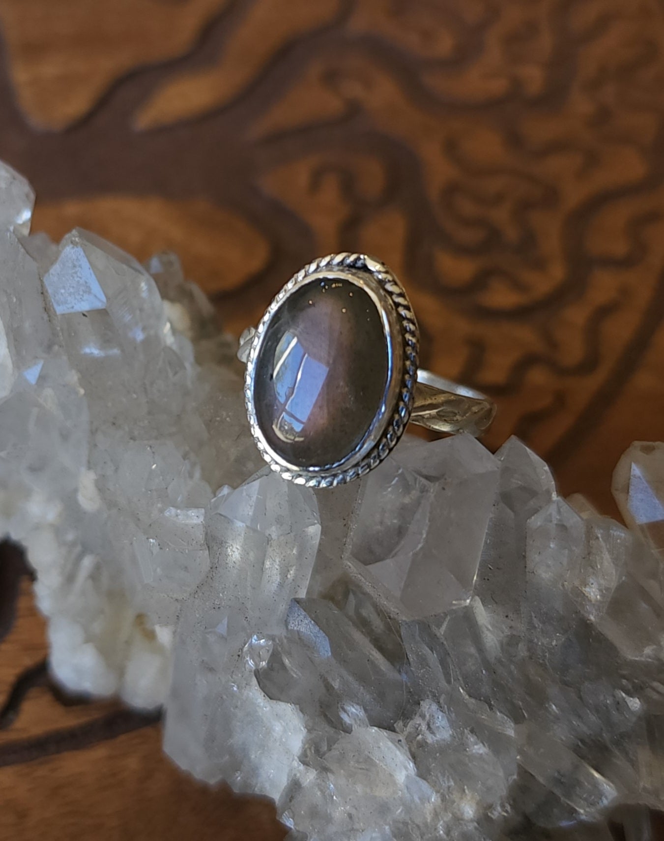 Handcrafted Purple Labradorite Sterling Silver Ring - Size 8