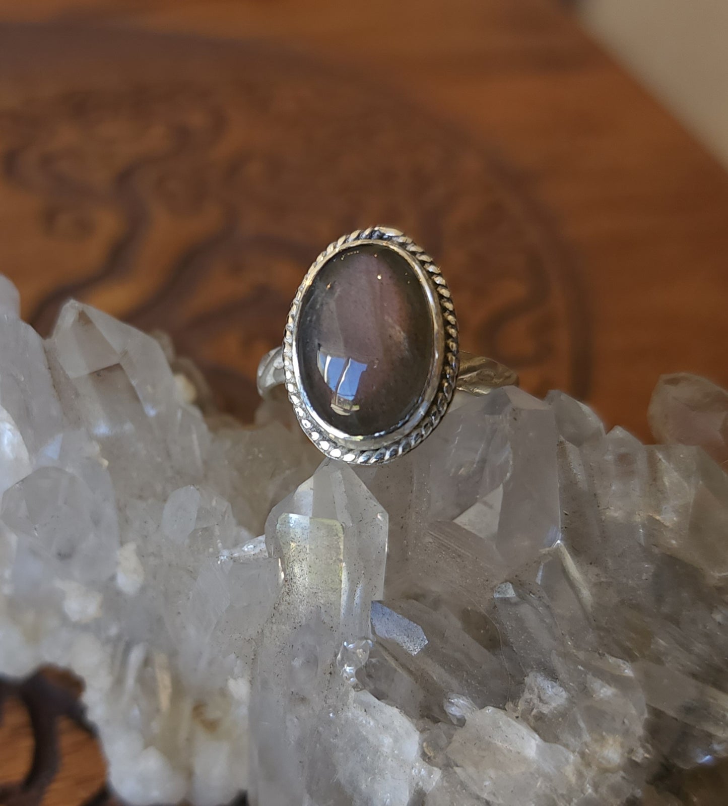 Handcrafted Purple Labradorite Sterling Silver Ring - Size 8
