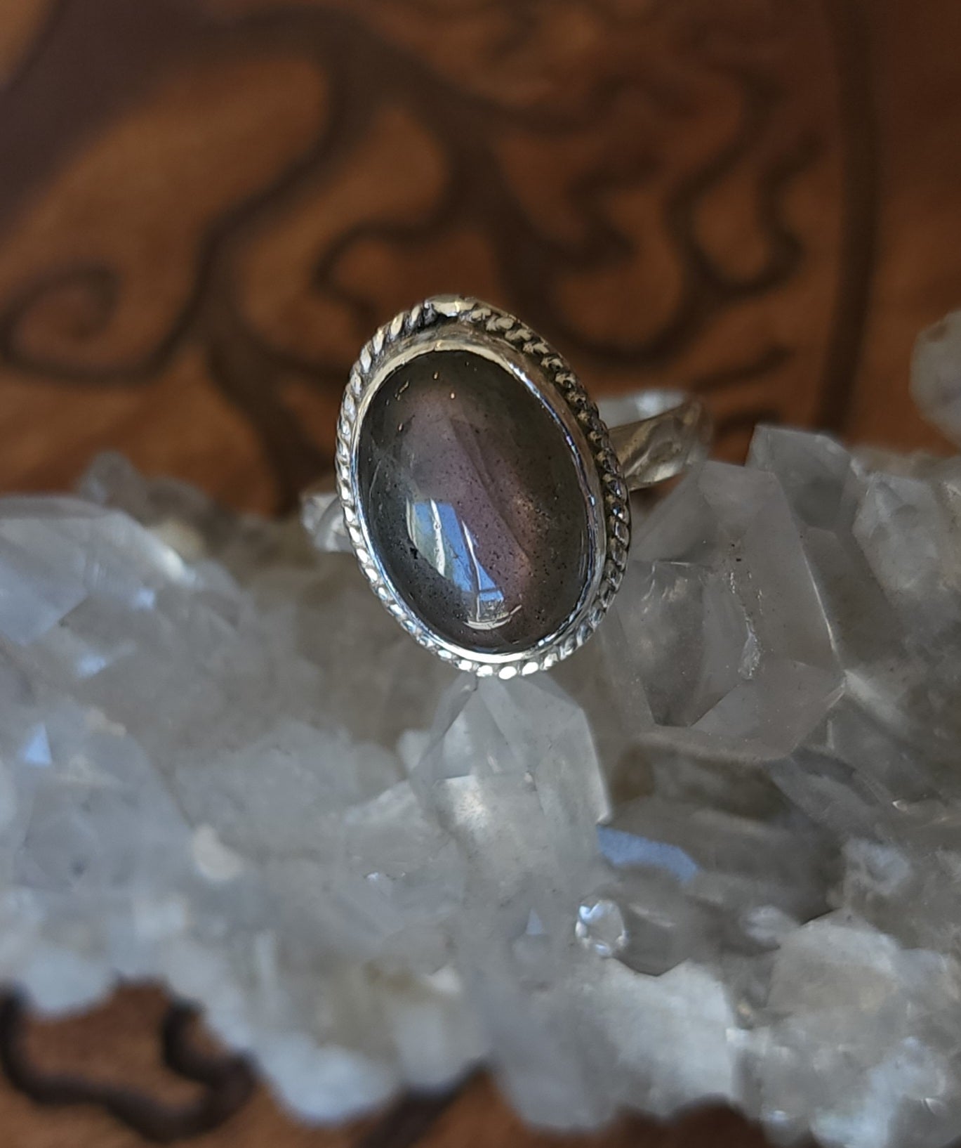 Handcrafted Purple Labradorite Sterling Silver Ring - Size 8