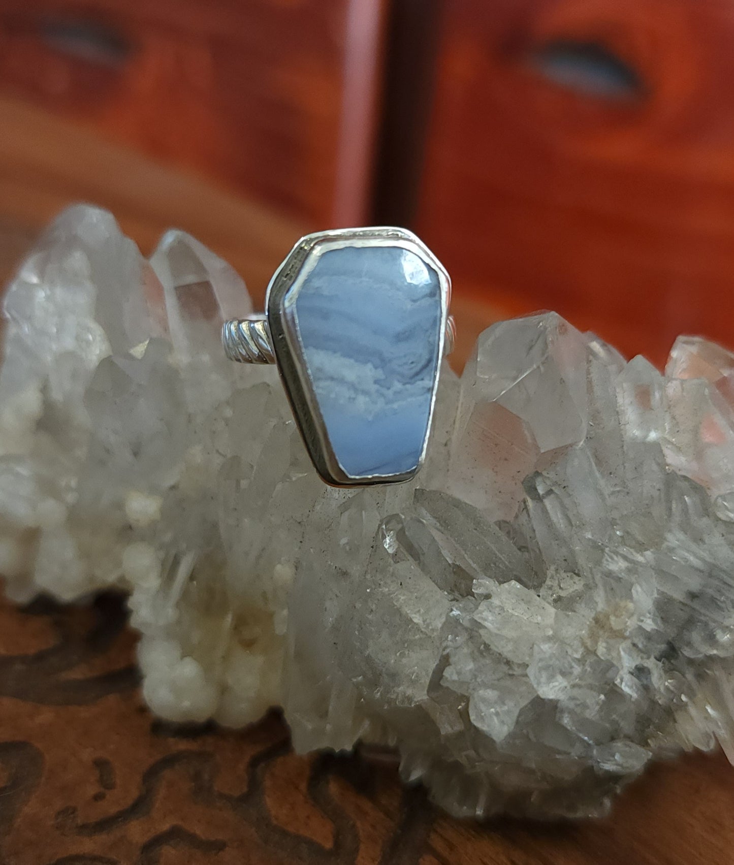 Handcrafted Blue Lace Agate Sterling Silver Ring - Size 7.25