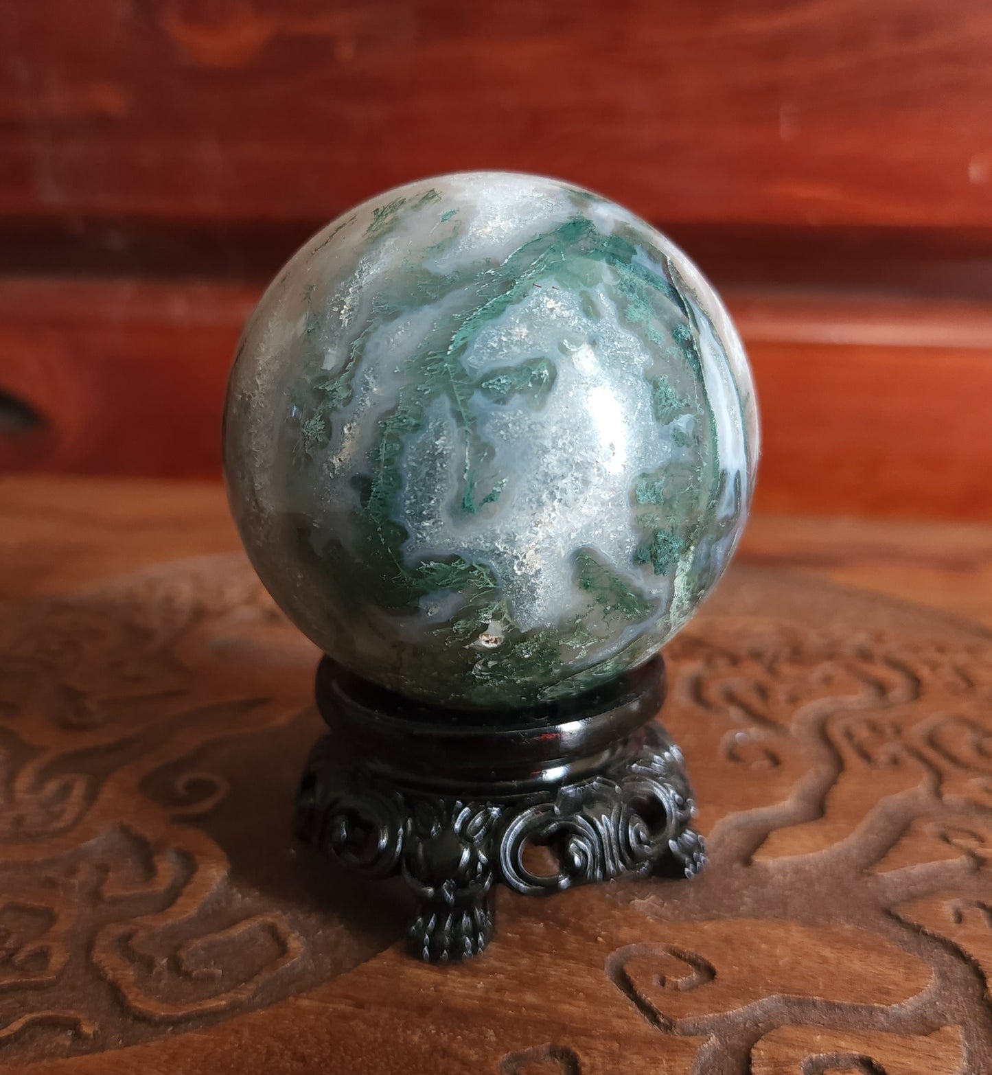 Moss Agate Sphere 6.2 cm