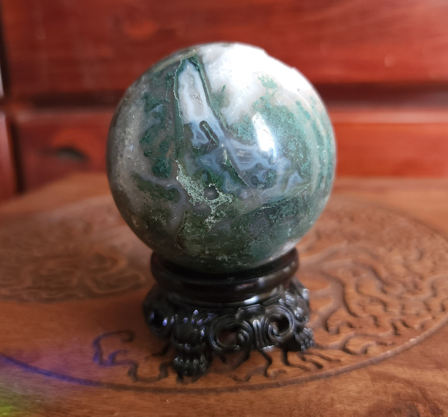 Moss Agate Sphere 6.2 cm