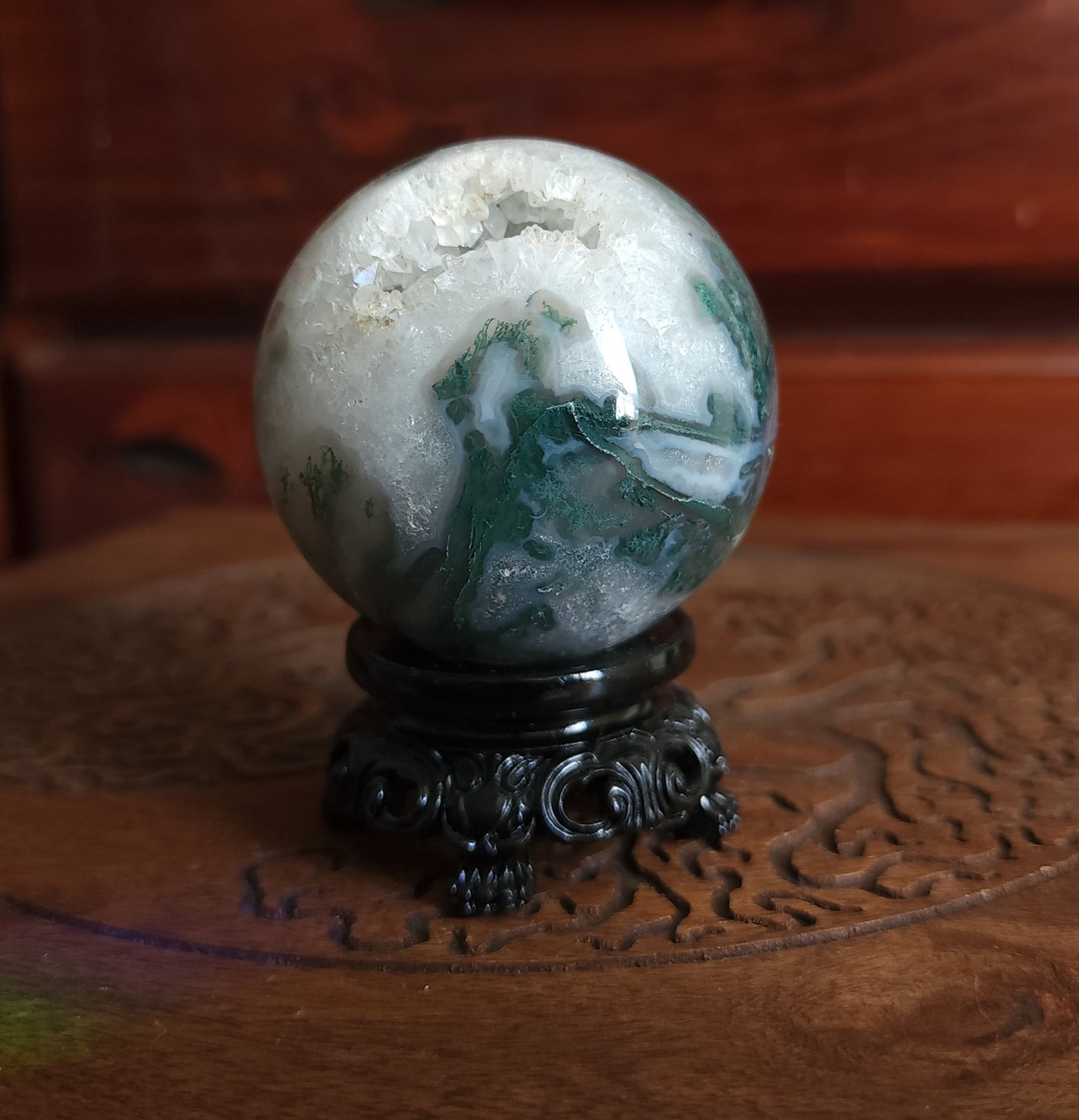 Moss Agate Sphere 6.2 cm
