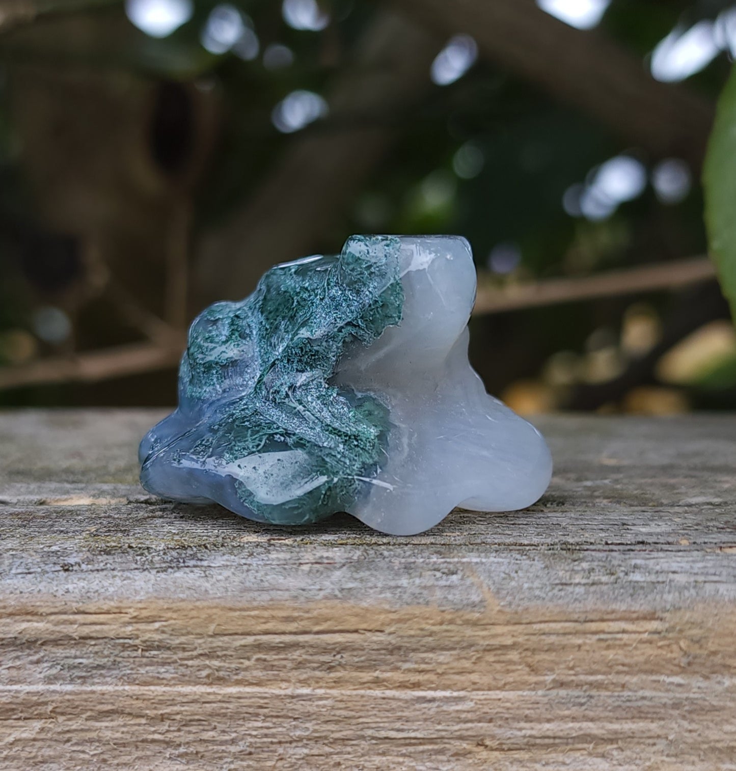 Moss Agate Frog on Lily Pad