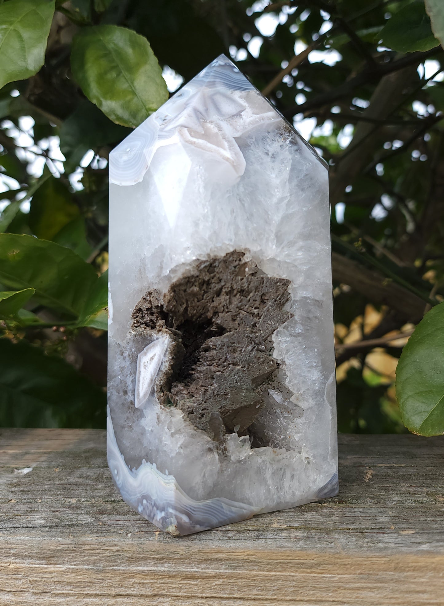 Agate Druzy Tower with Calcite