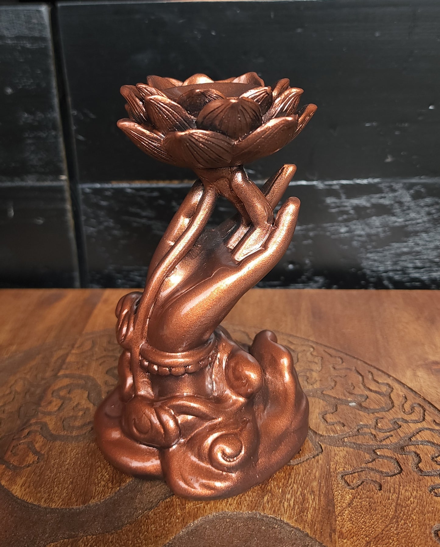 Lotus Hand Sphere Stand - Bronze