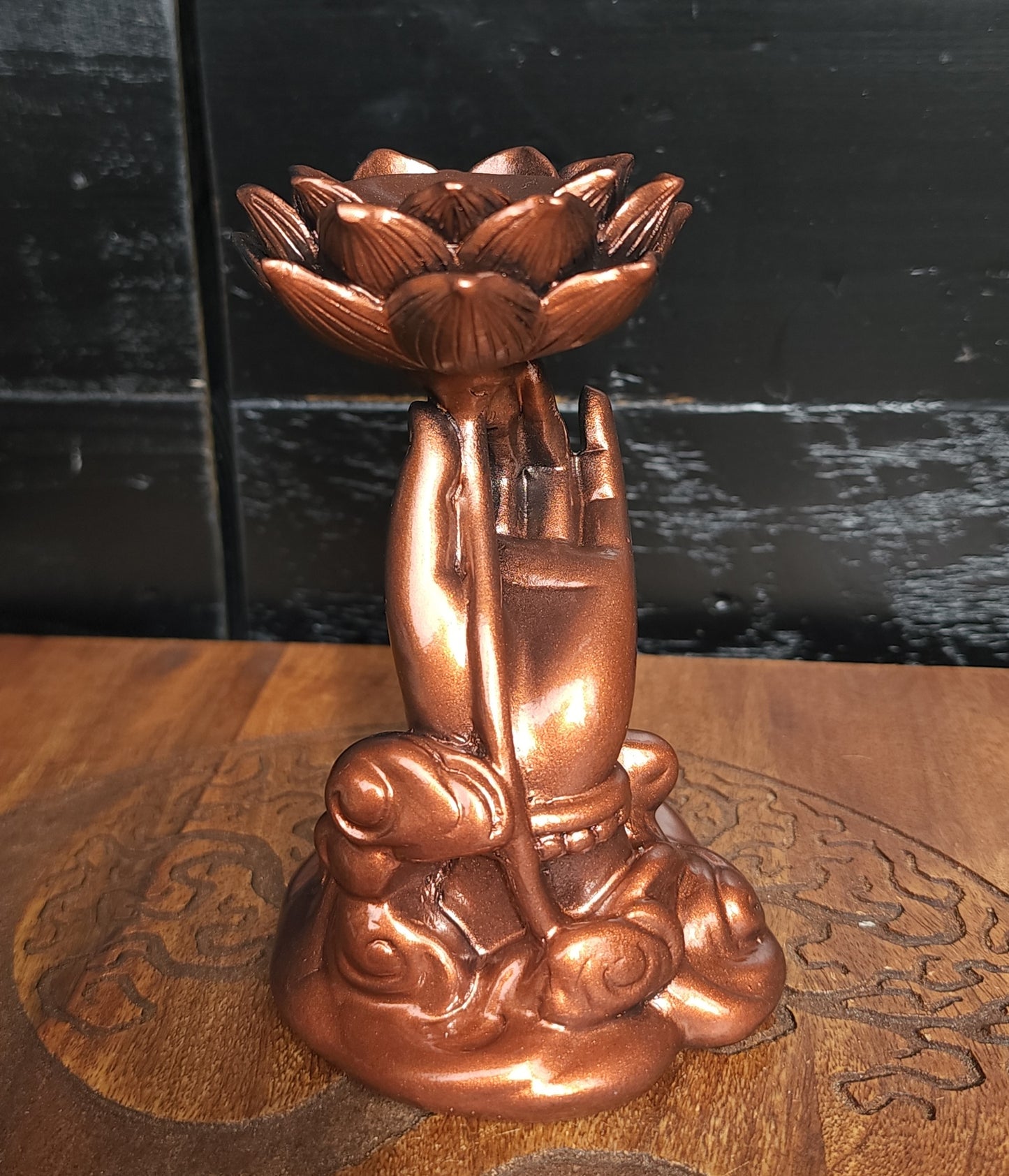 Lotus Hand Sphere Stand - Bronze